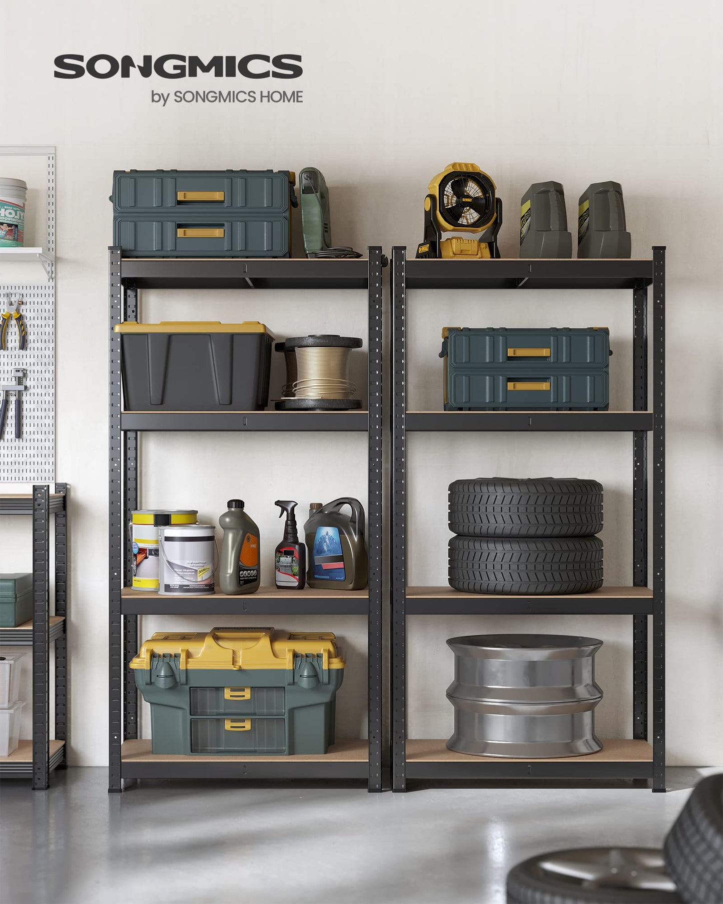 SONGMICS Heavy Duty Shelving Unit Set of 2 Cellar Shelves Storage Shelves 40 x 80 x 160 cm Shelf with Steel Frame Maximum Load 520 kg 4 Adjustable Shelves Silver GLR044E02