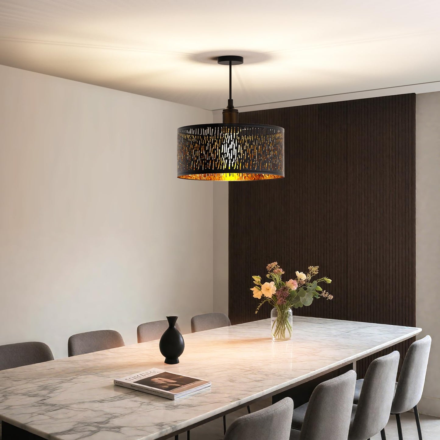 FRIDEKO HOME Moderne Deckenlampe Schwarz,Durchbrochener Rund Ø30cm Deckenleuchte E27 One Flammige Stoff Lampenschirm Lampe für Schlafzimmer Wohnzimmer Küche Flur