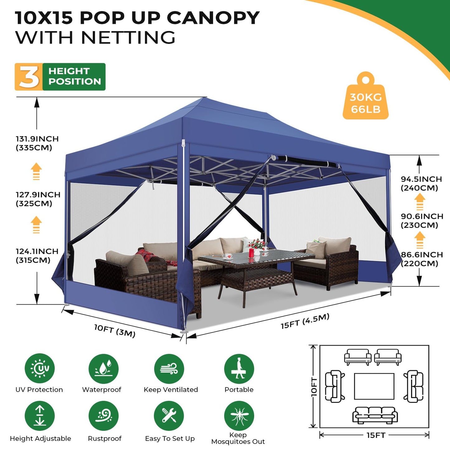 COBIZI Folding Gazebo 3 x 3 m Gazebo 3 x 3 m Waterproof Stable Party Tent Foldable with 4 Side Walls Mosquito Net Pop Up Garden Gazebo Anti-UV for Garden, Grey