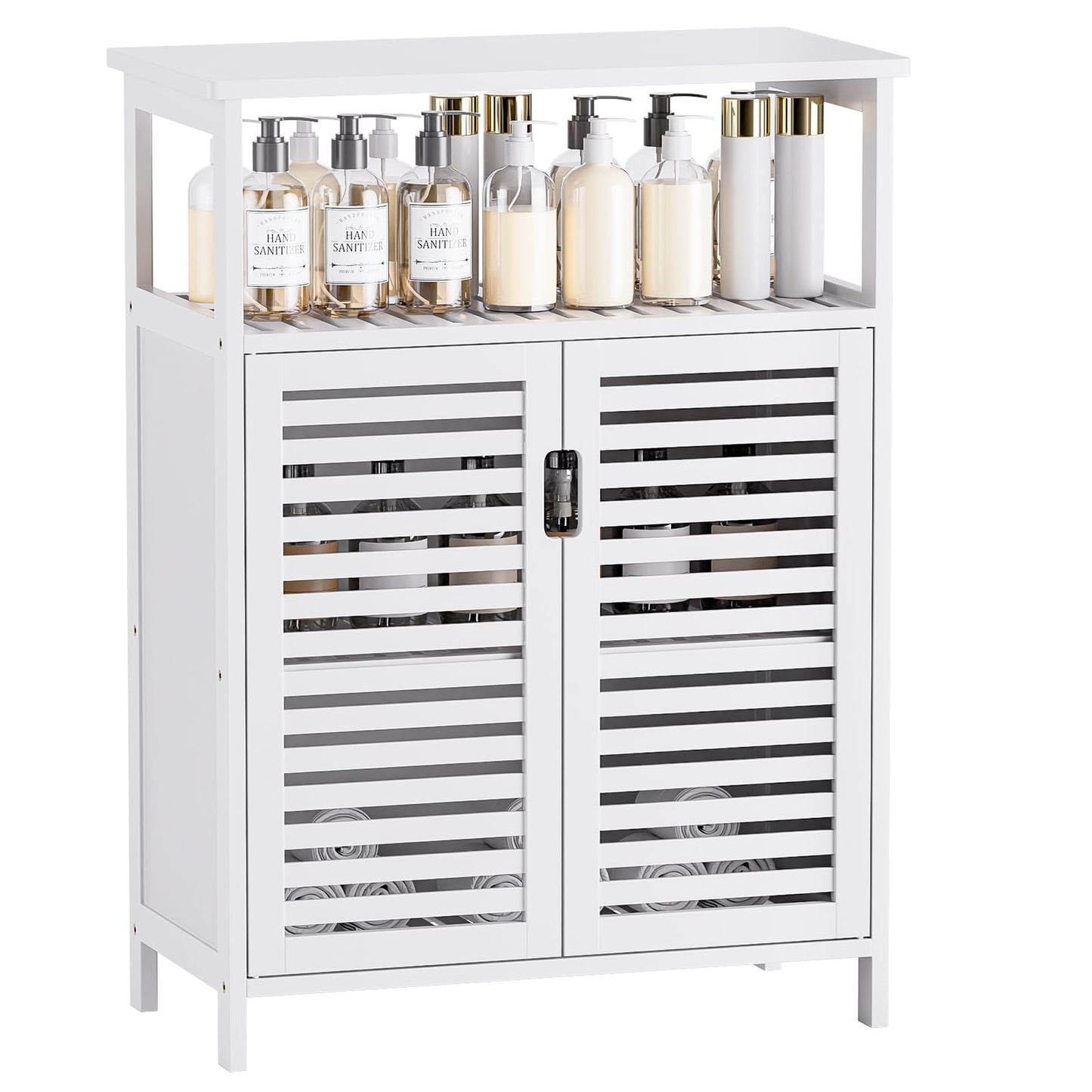 HITNET Bathroom Cabinet Bamboo Black Bathroom Cabinet with 2 Doors Freestanding Cabinet for Bathroom, Living Room and Bedroom