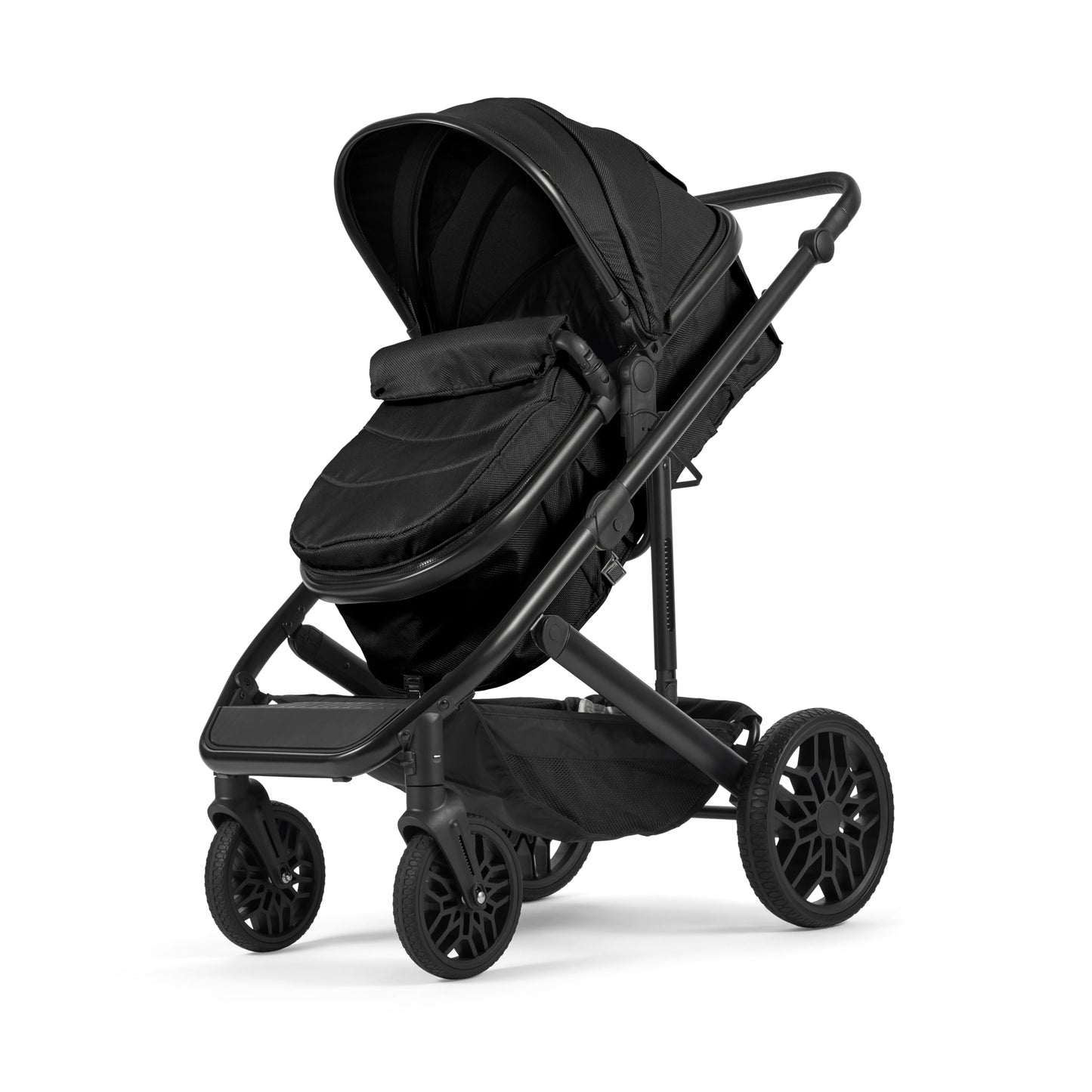 Lejoux™ Avant Baby Pram Travel System - Larger Foldable Pushchair with Baby Tub, 5-Point Harness, Adjustable Seat, Oversized Basket and One-Handed Folding - Swivel Wheels and Rain Cover (Black)