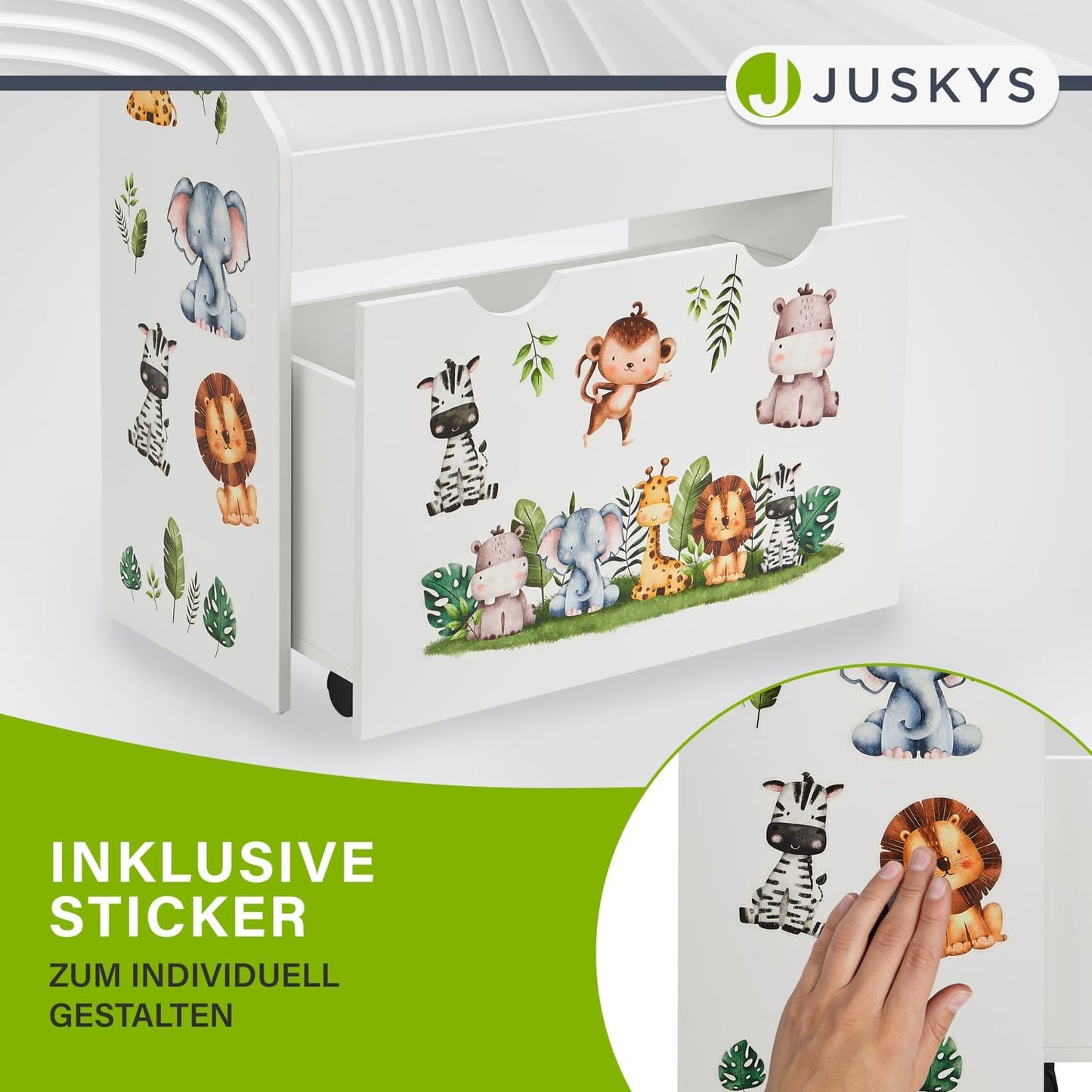 Juskys Children's Bookcase with 3 Compartments & Toy Box - Wooden Shelf 63 x 30 x 70 cm BTH - Storage of Books & Toys in the Children's Room - White