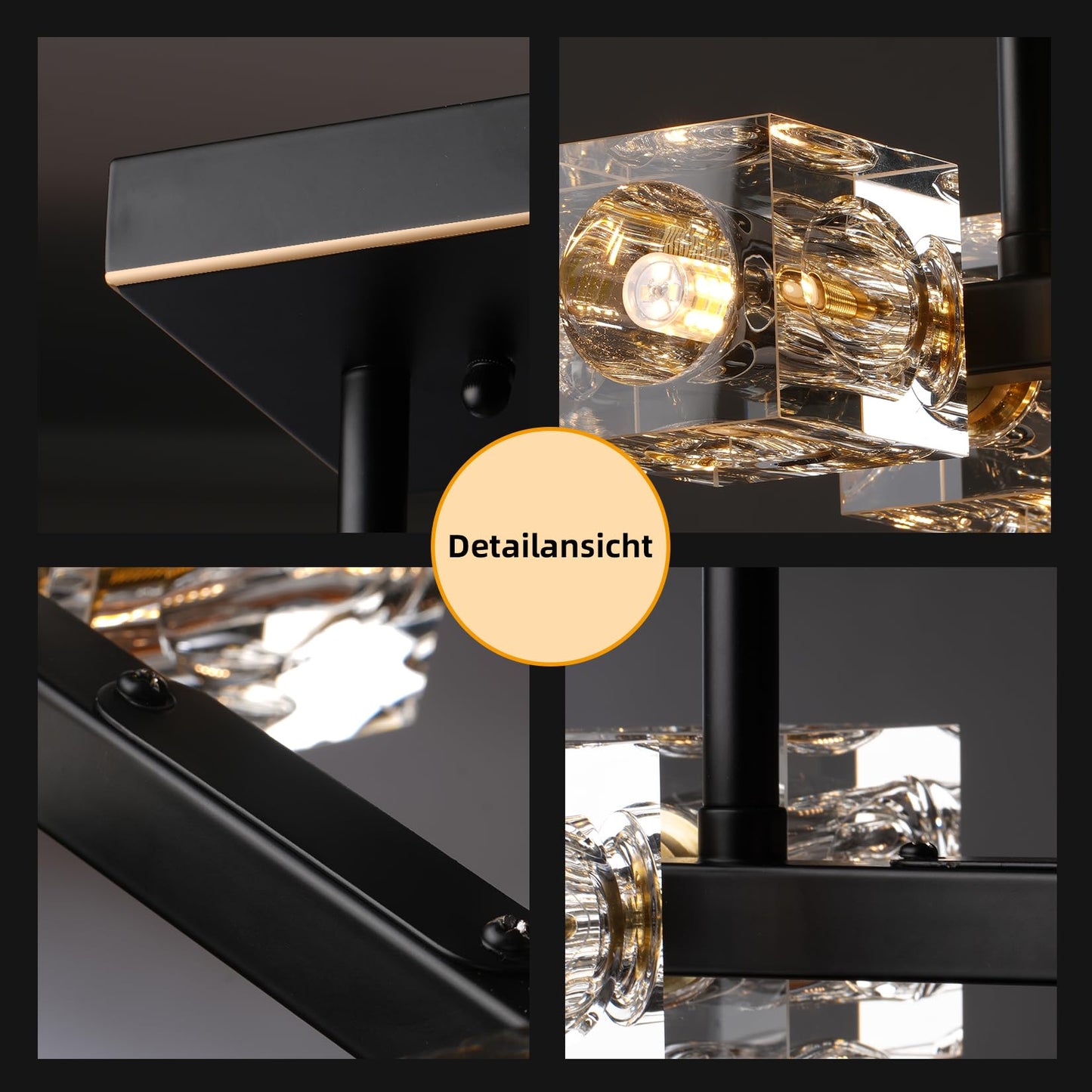 JUJUQI Moderne Kristall-Kronleuchter,Gold Hängeleuchte, K9 quadratischer Kristall Häengelampe mit 8 Lichtern,Würfel-Schirm, hängende Deckenleuchte für Esszimmer, Schlafzimmer, Wohnzimmer
