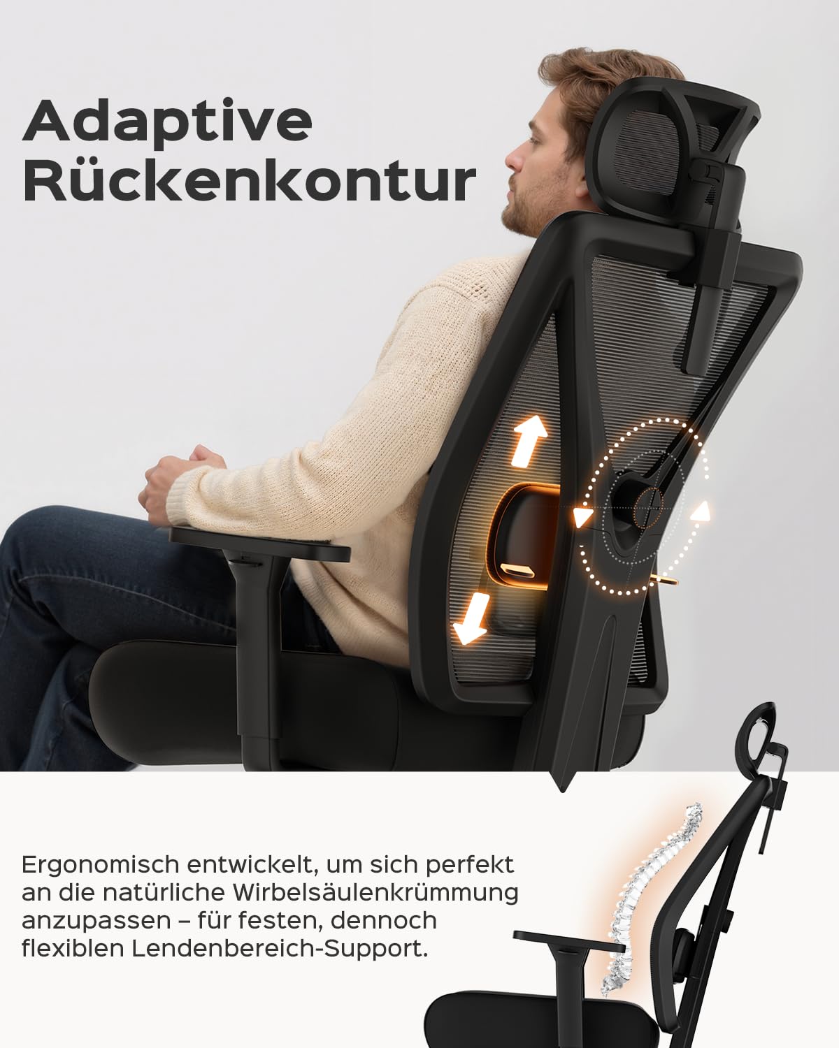 Dowinx Office Chair 270 kg, Ergonomic Desk Chair with Thick Seat Padding, Adjustable Lumbar Support, Height-Adjustable Backrest, 3D Armrests, Metal Base, Black