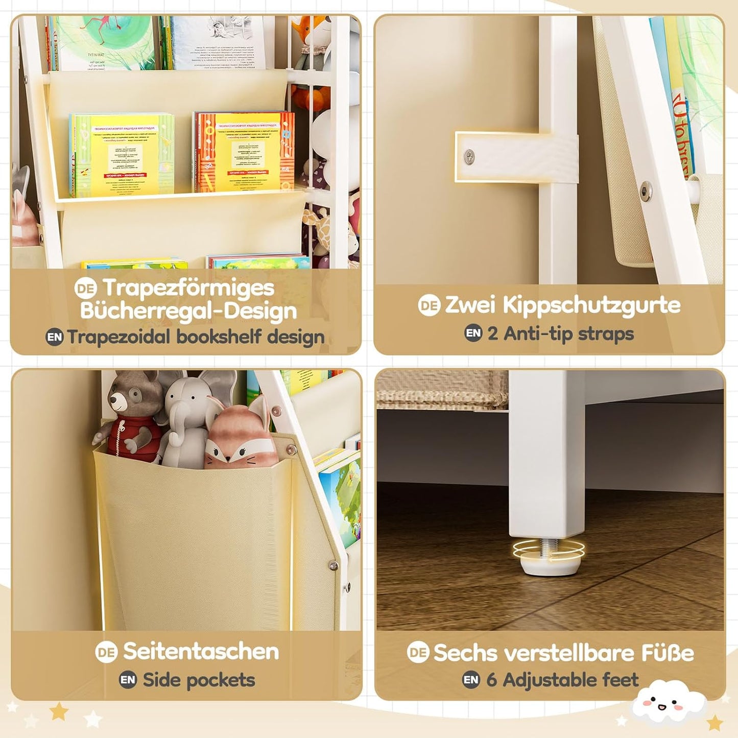 Yorbay Children's Bookcase, Toy Shelf, Children's Room Shelf with 3 Compartments, Children's Shelf for Storing Picture Books and Toys, Children's Shelf, Suitable for Children's Room, Playroom