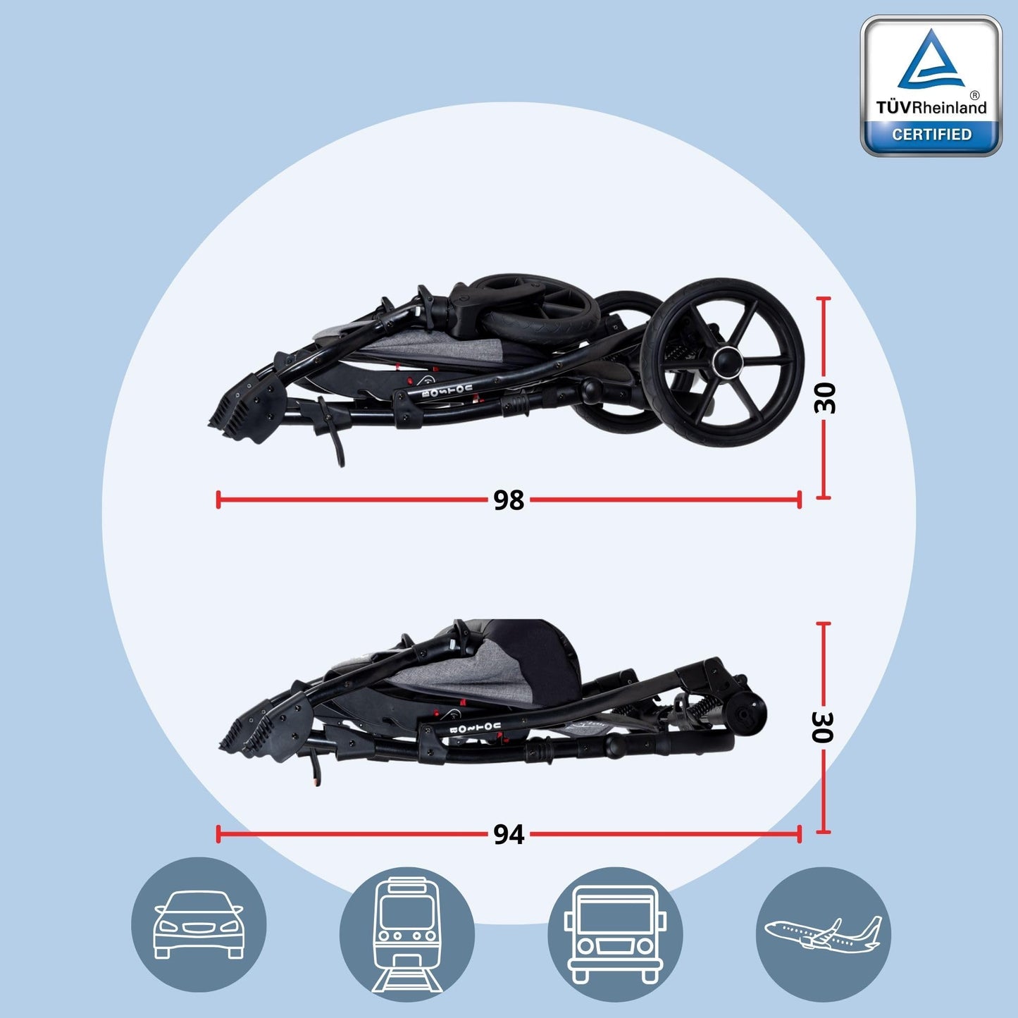 Boston 3-in-1 Combi-Pram Pram Baby Car Seat Buggy Carlo Complete Set