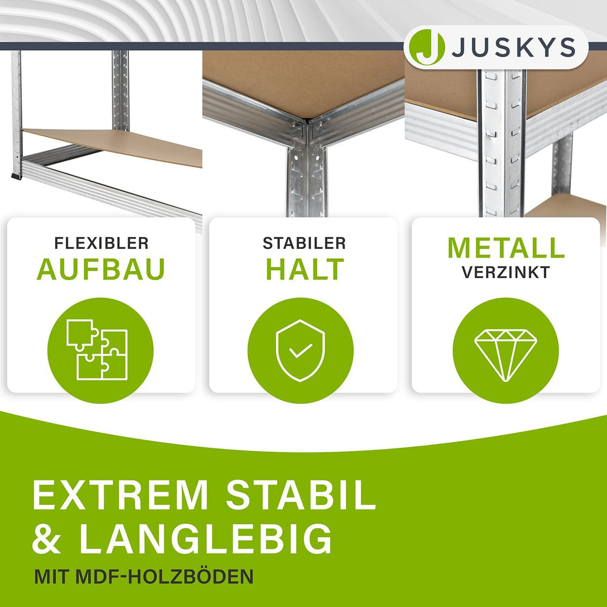 Juskys Easy Storage Shelves, Set of 2, 2 x 160 x 80 x 40 cm (H x W x D), 640 kg Load Capacity, 8 Shelves, Heavy Duty Metal Shelving, Basement Shelving Unit, Shelving System, Metal Shelf