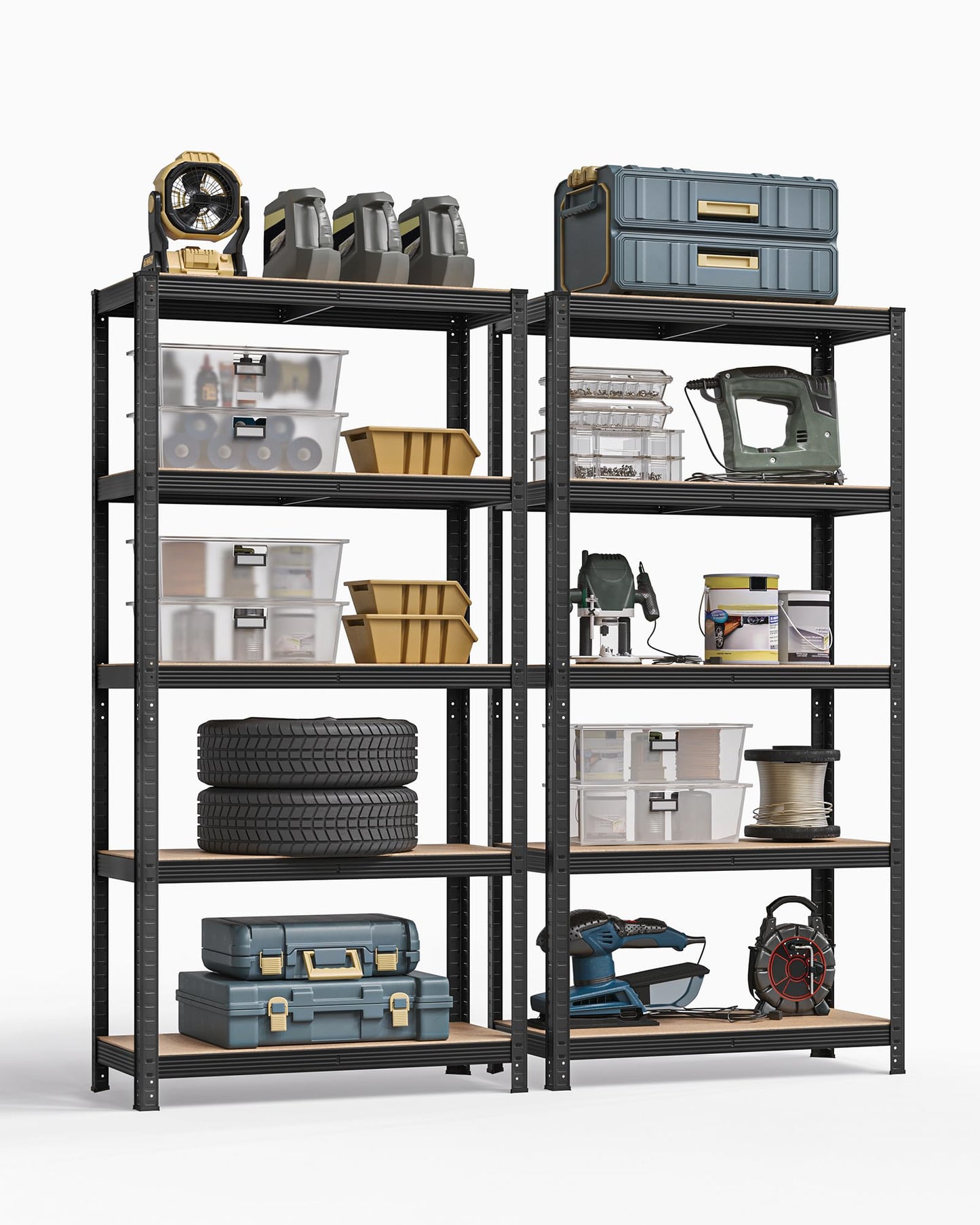 SONGMICS Storage Shelves, Heavy Duty Shelves, Set of 2, Basement Shelves, 180 x 90 x 40 cm, Maximum Load 875 kg, Shelves, Boltless Shelves, Reinforced Steel Frame, 5 Adjustable Shelves, Silver GLR040E02