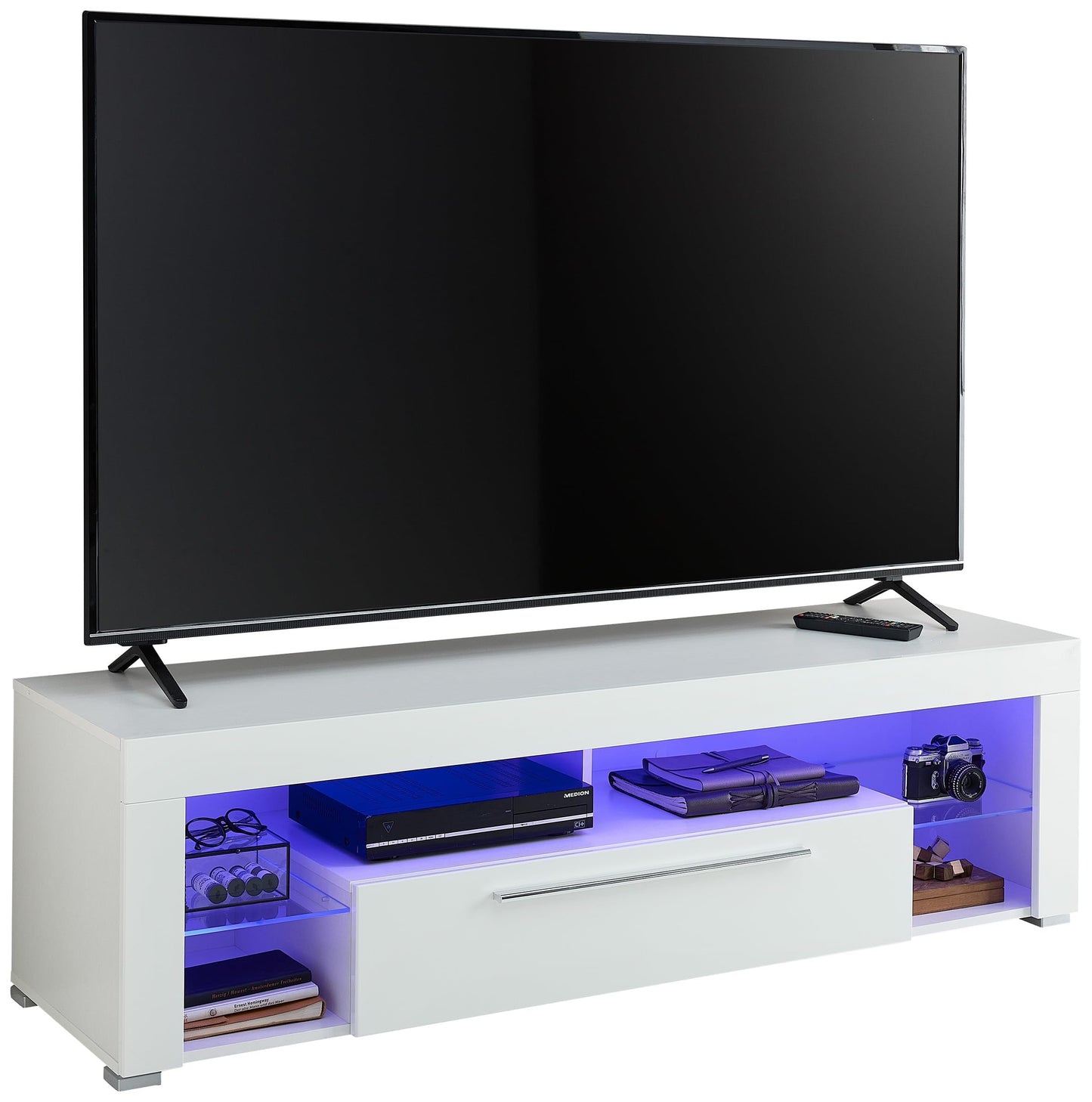 GOAL TV Lowboard in Matt Grey with LED Lighting, High-Quality TV Board with Lots of Storage Space for Your Living Room, 153 x 44 x 44 cm (W x H x D)