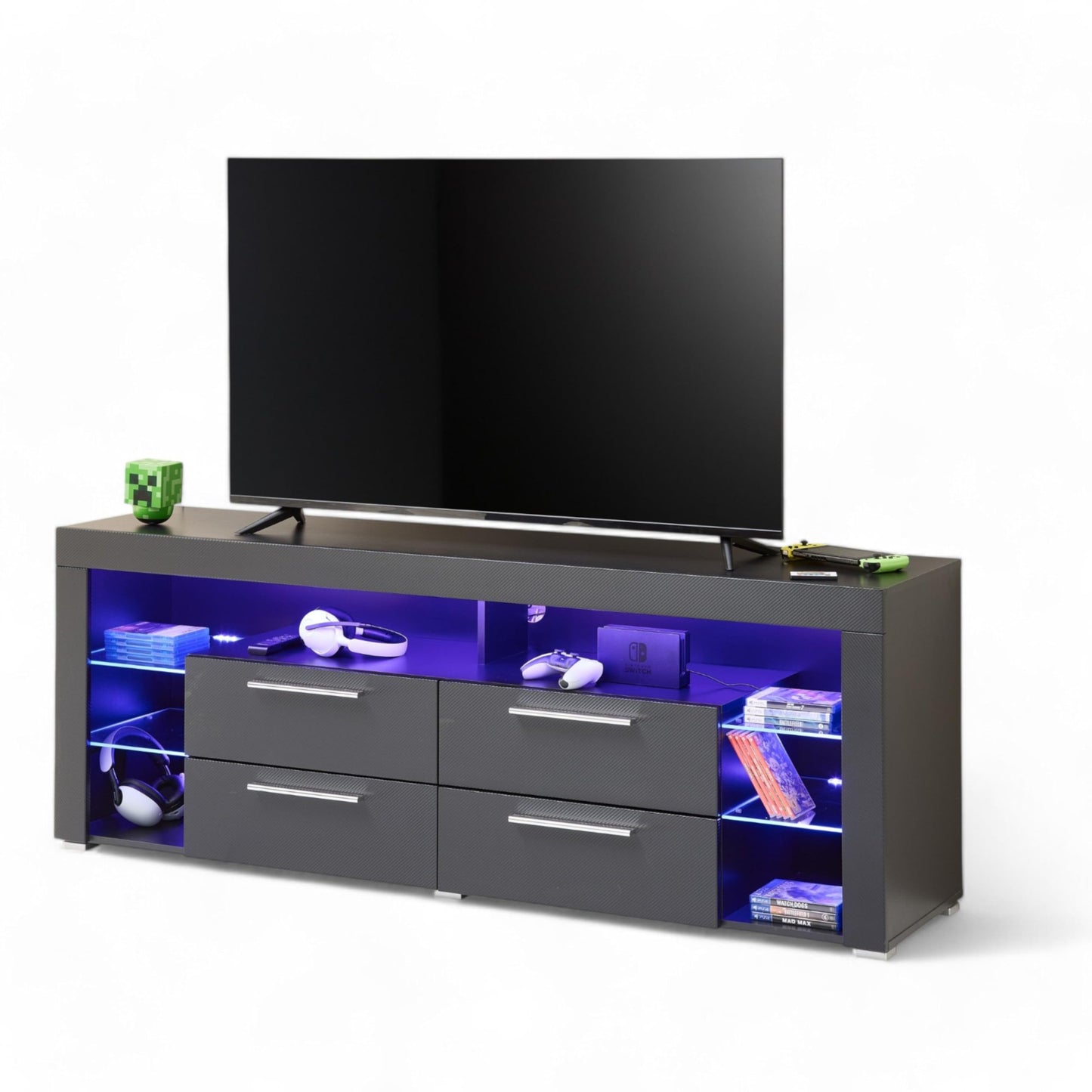 GOAL TV Lowboard in Matt Grey with LED Lighting, High-Quality TV Board with Lots of Storage Space for Your Living Room, 153 x 44 x 44 cm (W x H x D)