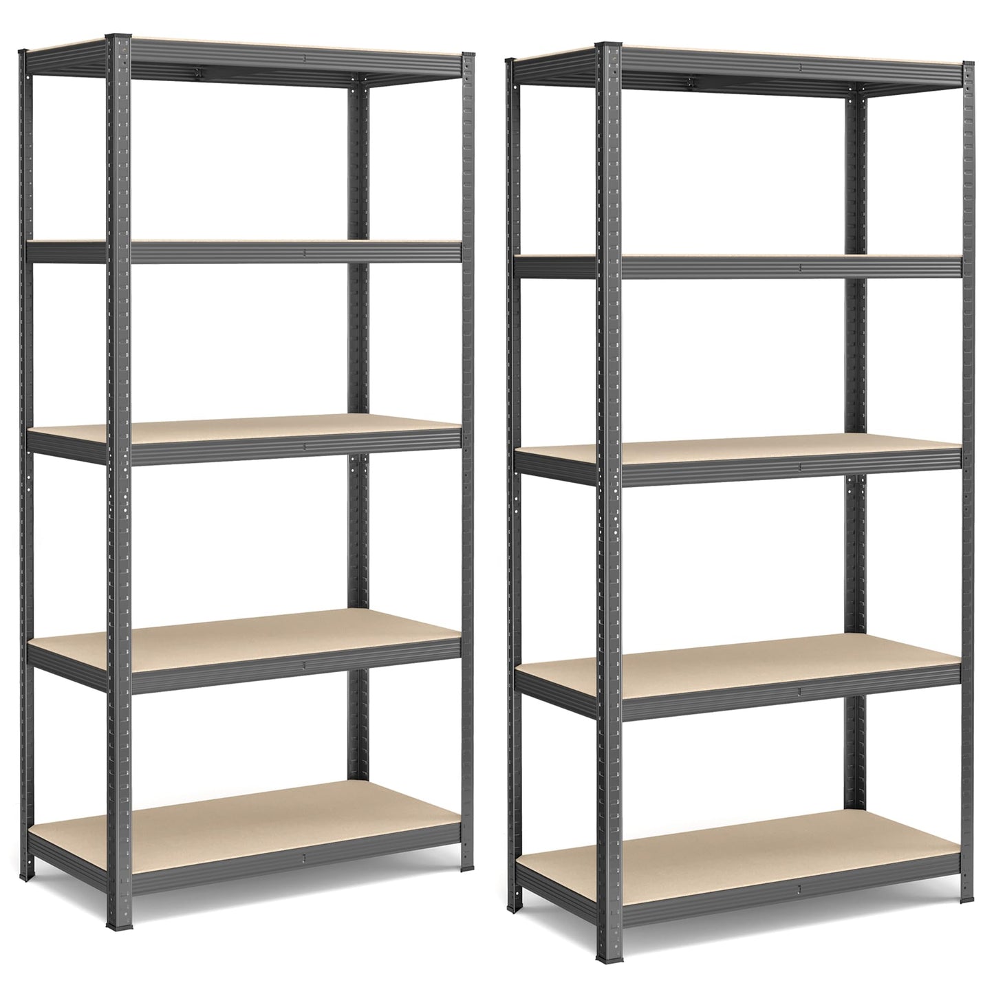 SONGMICS Storage Shelves, Heavy Duty Shelves, Set of 2, Basement Shelves, 180 x 90 x 40 cm, Maximum Load 875 kg, Shelves, Boltless Shelves, Reinforced Steel Frame, 5 Adjustable Shelves, Silver GLR040E02