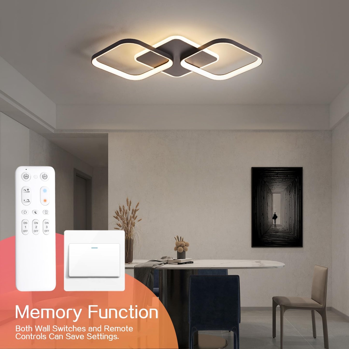 LED Ceiling Light Living Room 40 W 4500 LM with Remote Control Continuously Dimmable 2700-6500 K, Living Room Lamp with Memory Function Made of Metal for Bedroom Dining Room Hallway