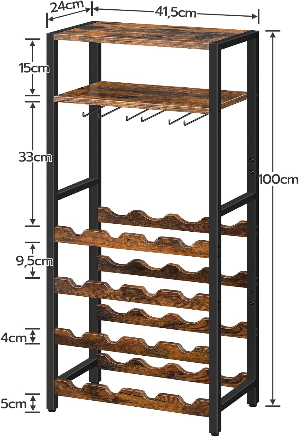 HOOBRO Wine Rack, Bottle Rack for 16 Bottles, Freestanding Wine Stand with Table Top and Wine Glass Holder, Wine Bottle Holder for Kitchen, Bar, Restaurant etc., Bottle Organiser EBF04JJ01