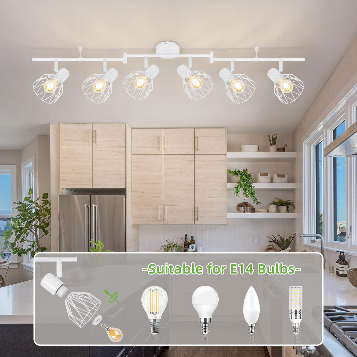 Kimjo 6-Bulb LED Ceiling Spotlight, Swivelling E14 Ceiling Spotlight, Black 6-Bulb Ceiling Light For Living Room, LED Kitchen Ceiling Light, Without Bulbs