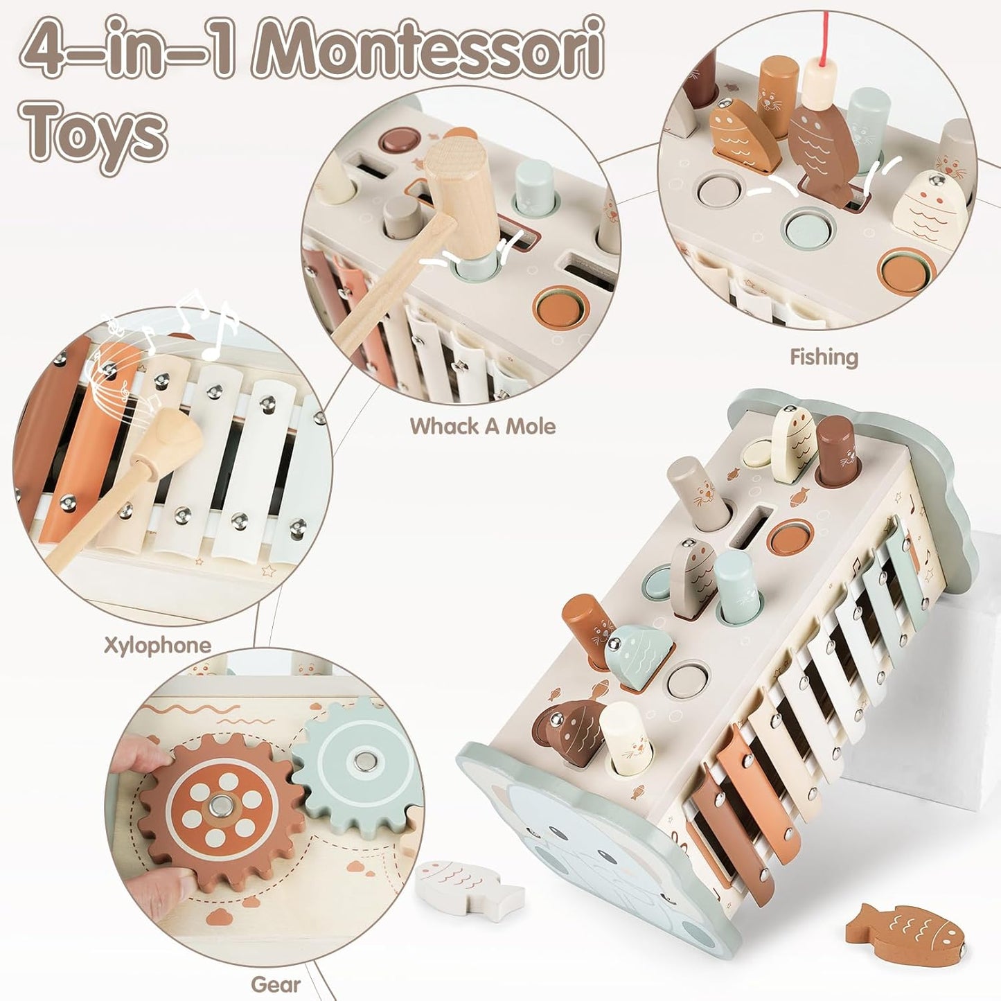 Dinorun Montessori Hammering Toy from 1 Year Old, Wooden Motor Skills Toy, Xylophone, Gift for Children Aged 1, 2, 3, 4 Years, for Girls, Boys