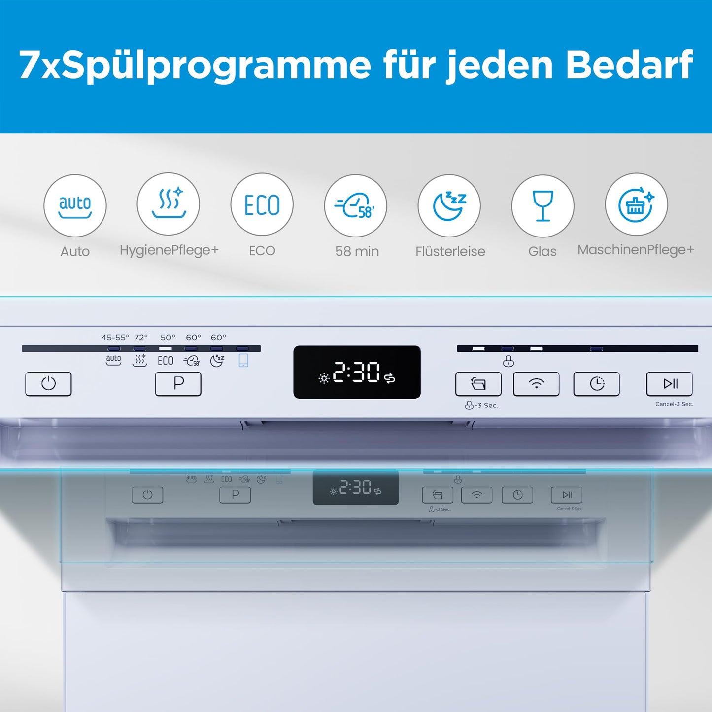 Midea SU 5.35X14CS Dishwasher Base, 14 MGD, Dishwasher 60 cm, Home Connect, Hygiene Care+, Machine Care +, Extra Drying, Half Load, 44 db, Start Delay, Stainless Steel