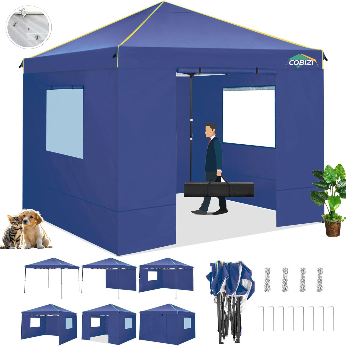 COBIZI Pavillon 3x6,Faltpavillon 3x6 Wasserdicht Stabil Winterfest, Sofort aufklappbare Vordächer Outdoor Gartenzelt mit 6 Seitenteilen, für Party Garten Festival, Weiß