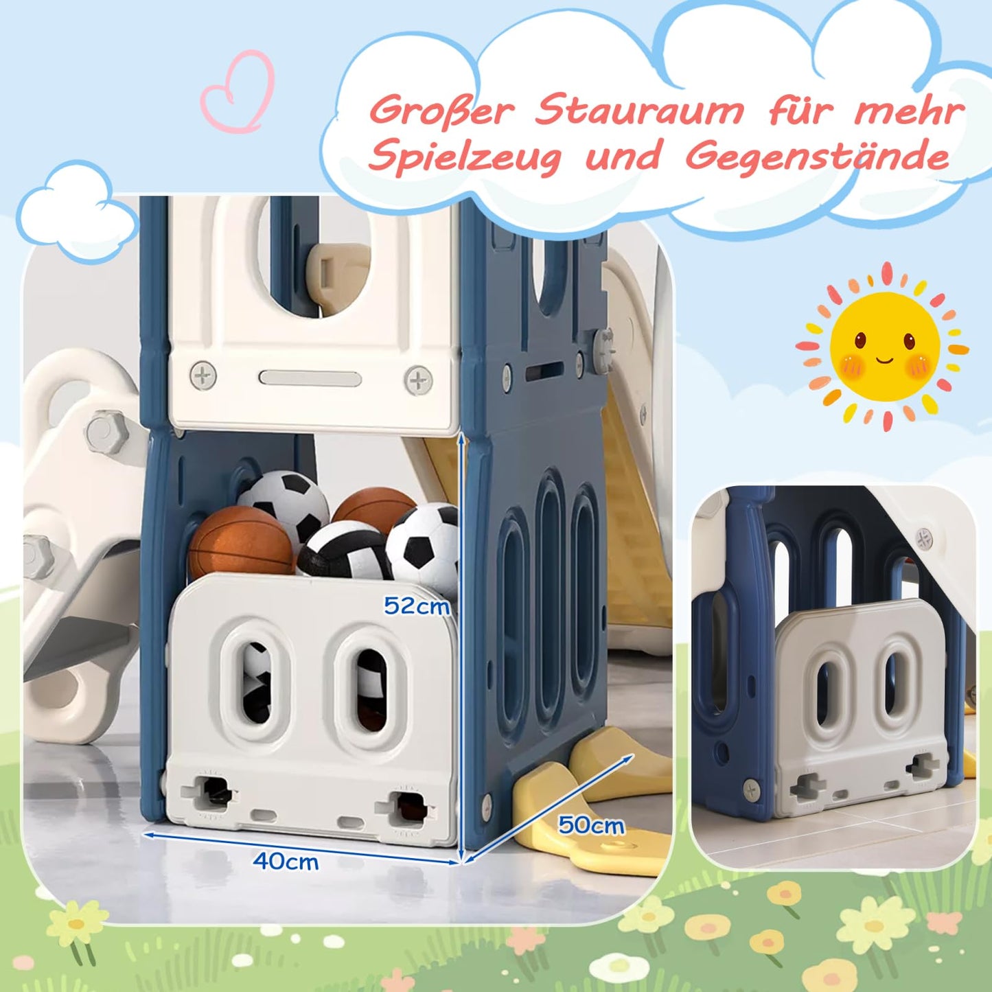 BestAlice 4 in 1 Kinderrutsche Set für Outdoor und Innen, Spielplatz mit Schaukel, Basketballkorb, Kletterleiter, Indoor- und Outdoor-Spielset, 18 Monate + (Blau)