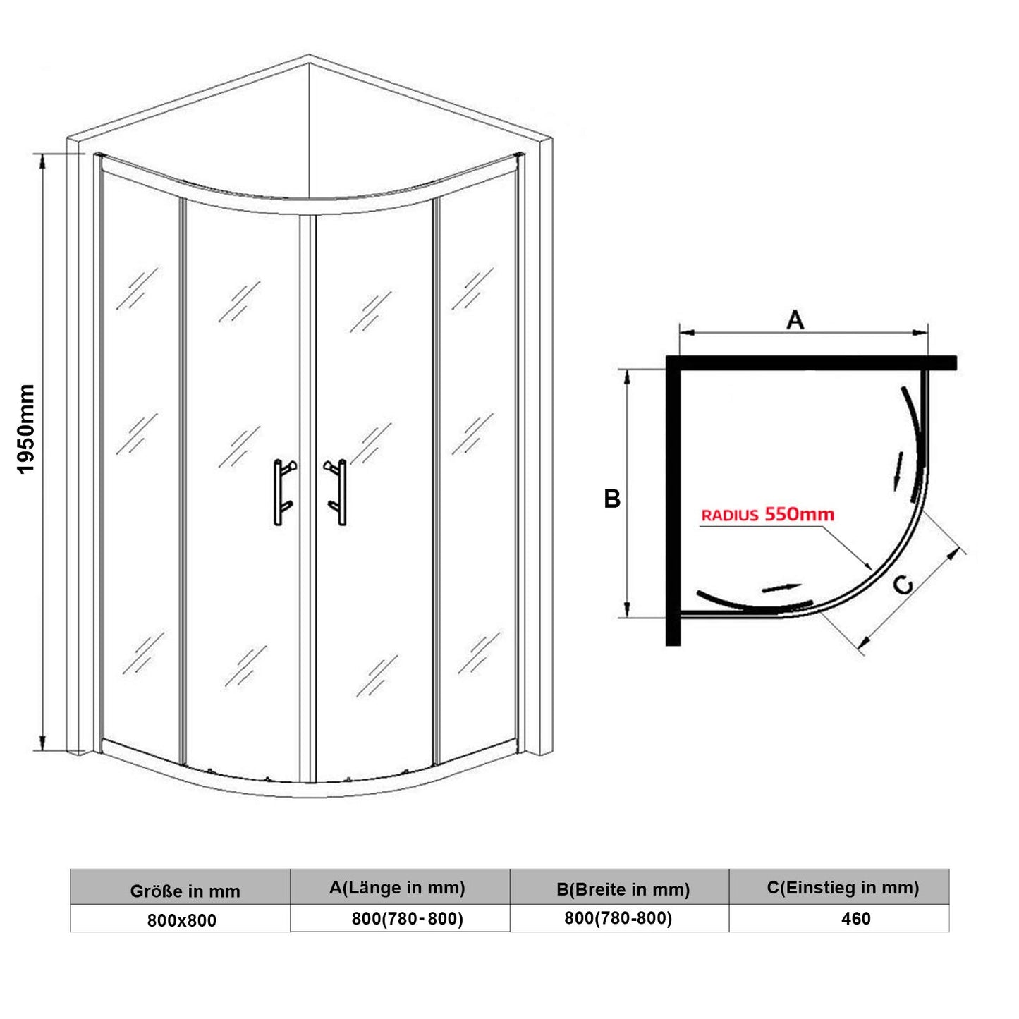 Quadrant Shower Cubicle Radius 550