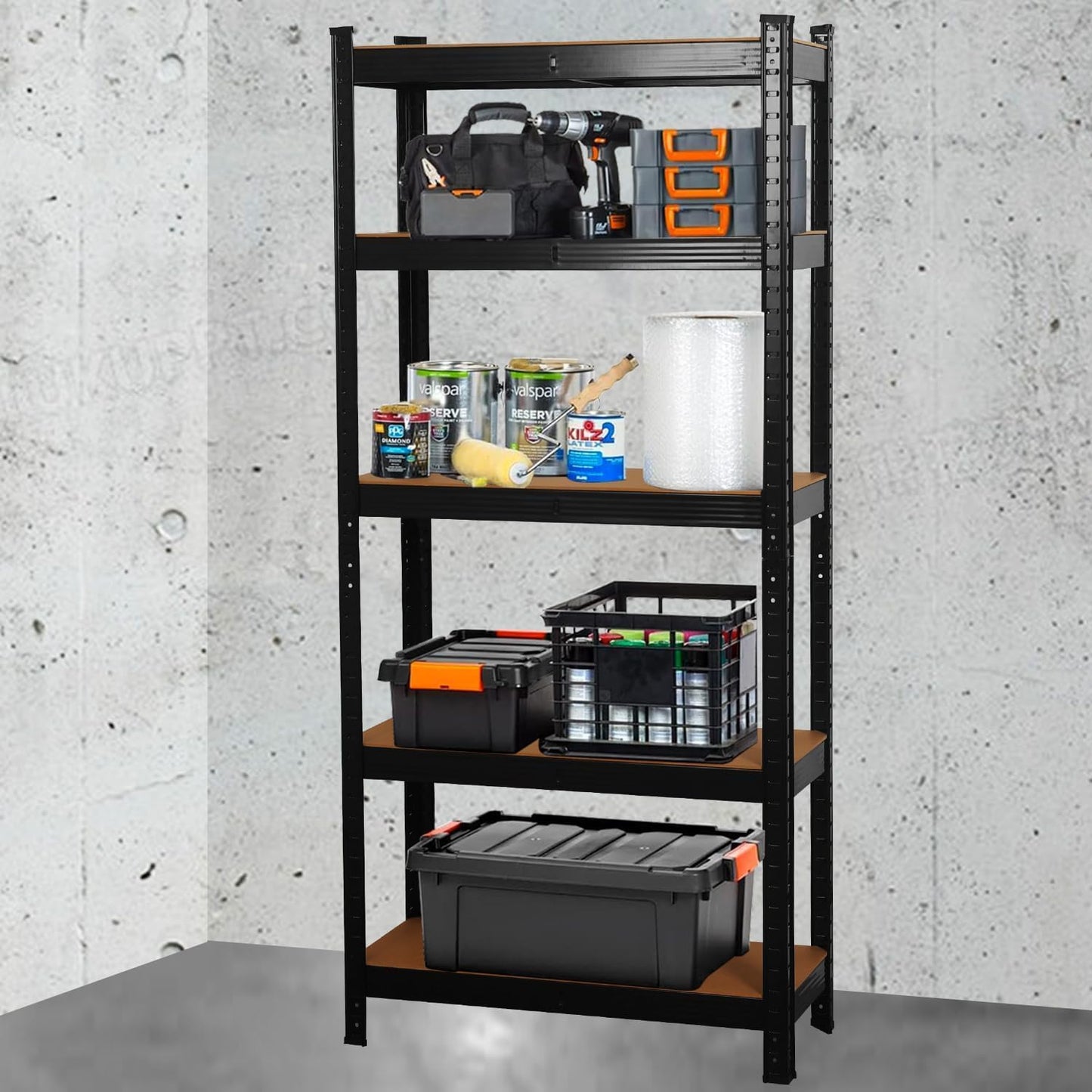 SIGNZWORLD Premium Heavy Duty Shelving Unit 150 x 70 x 30 cm, Mounting Material 875 kg Load Capacity, 5 Adjustable Sturdy Shelving MDF Panels for Storage Shelving Basement Shelving Garage Cellar Room