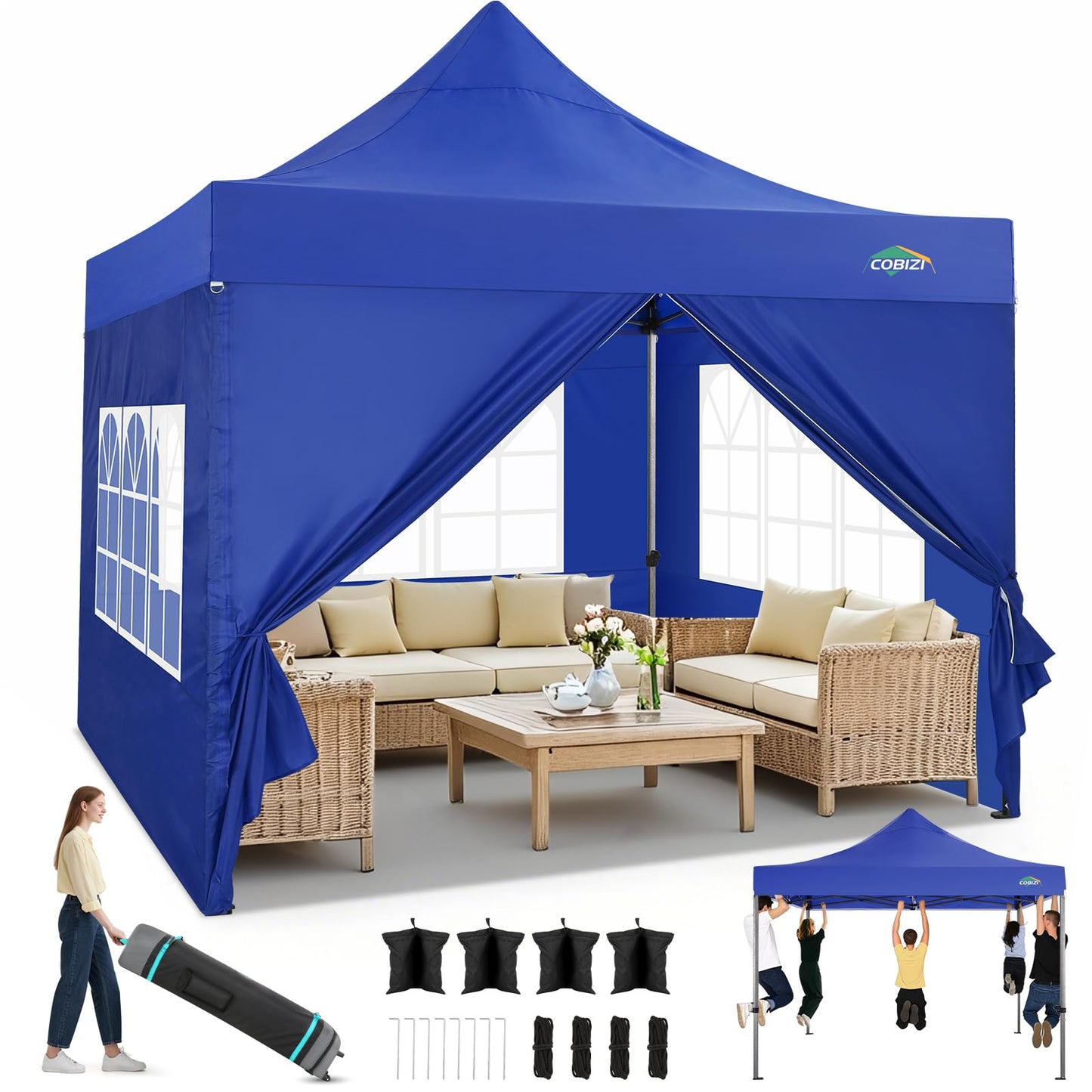 Tooluck Folding Gazebo, 3 x 4.5 m, Waterproof, Stable, Outdoor, Garden Party Tent, UV Protection 50+, with 4 Side Panels, Grey