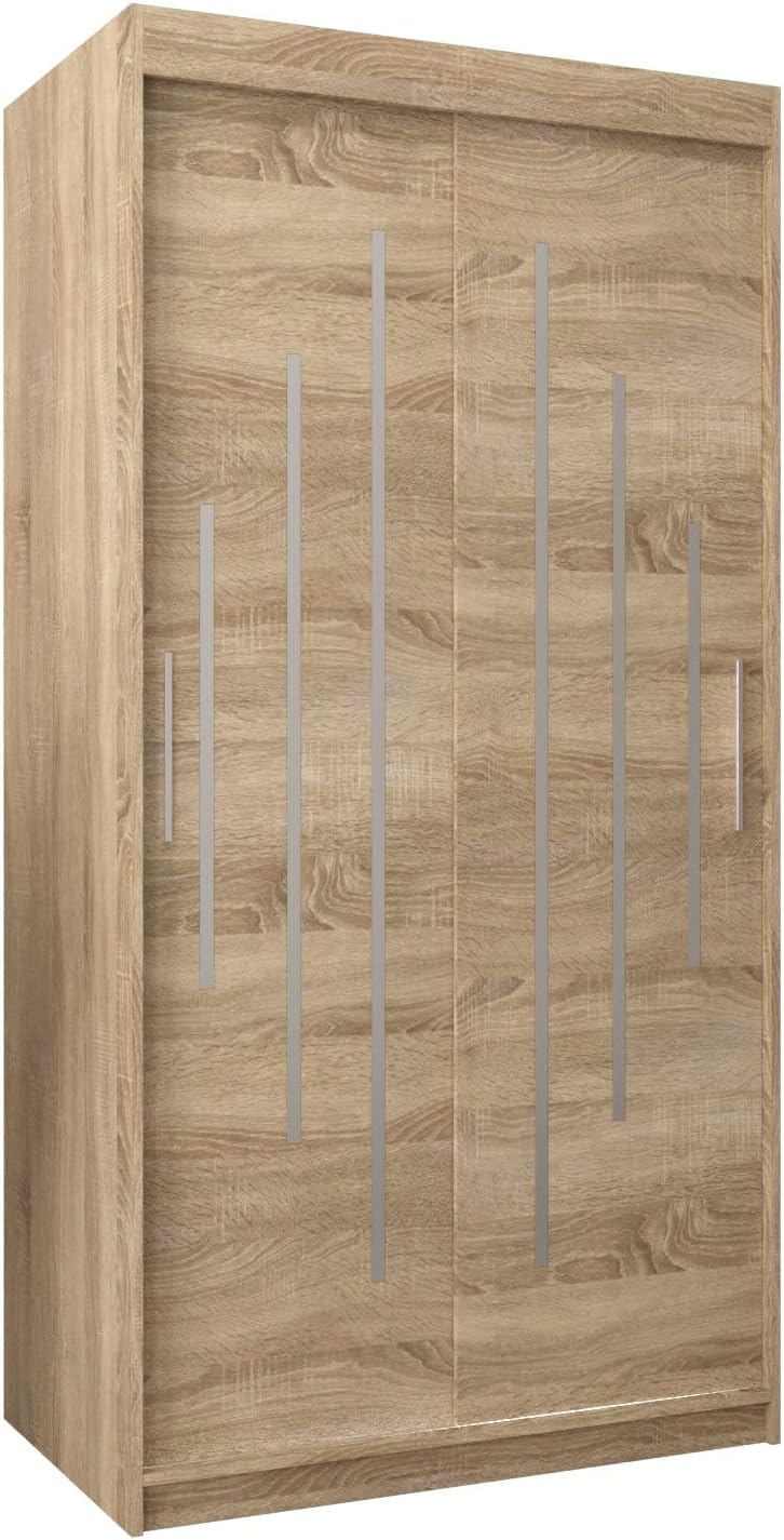 Kryspol Schwebetürenschrank York 250 cm Kleiderschrank mit Kleiderstange und Einlegeboden Schlafzimmer- Wohnzimmerschrank Schiebetüren Modern Design (Weiß)