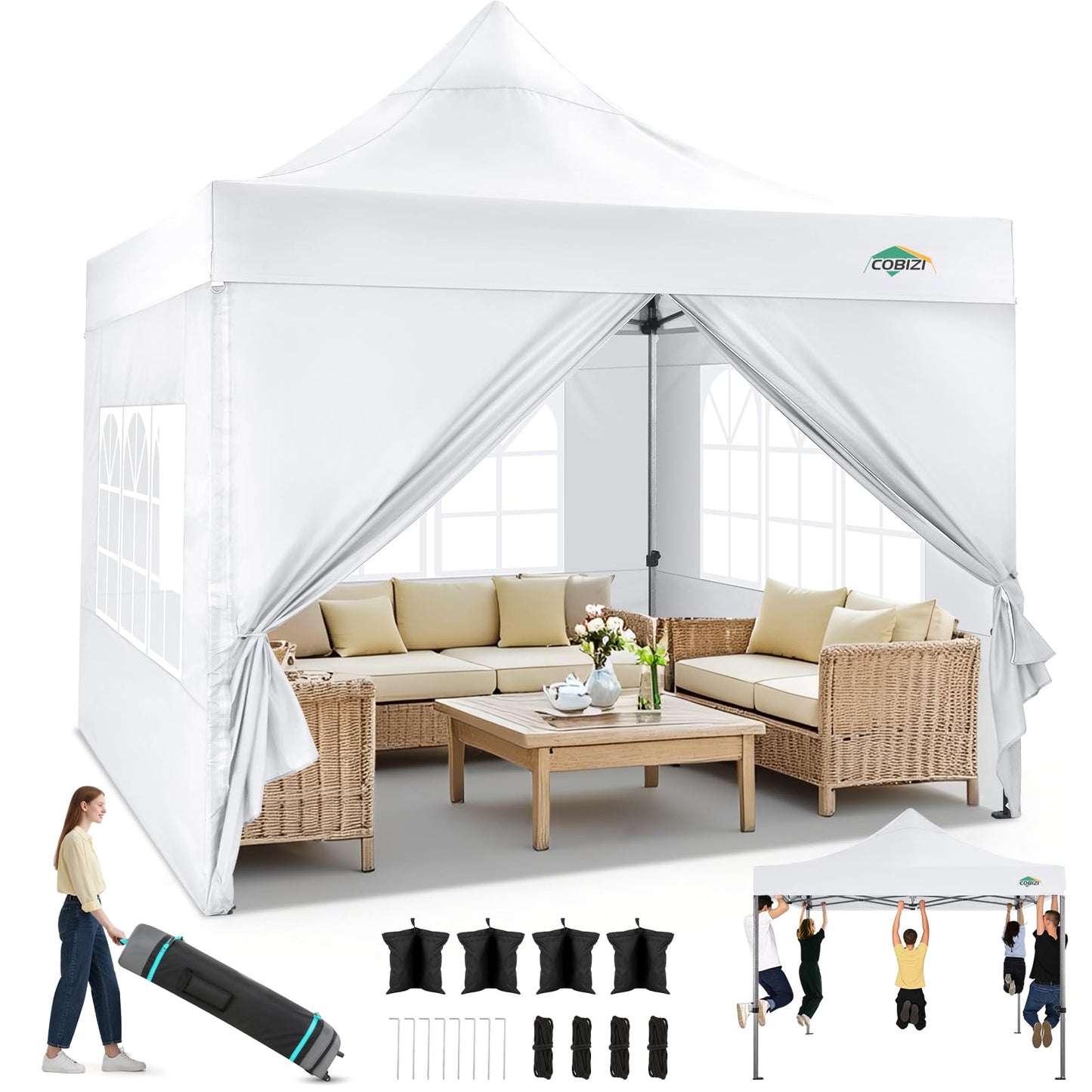 Tooluck Folding Gazebo, 3 x 4.5 m, Waterproof, Stable, Outdoor, Garden Party Tent, UV Protection 50+, with 4 Side Panels, Grey