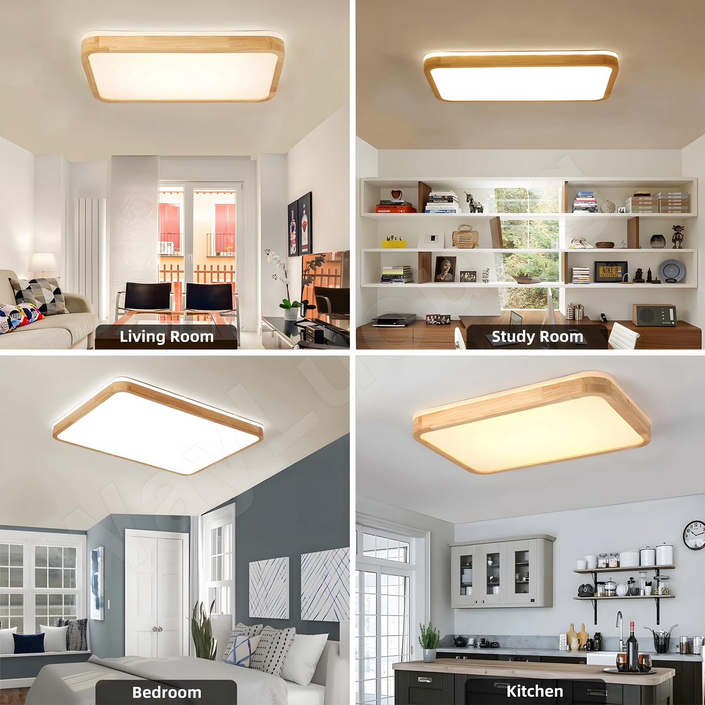 LED Wooden Ceiling Light, Diameter 30 cm, 3000 K, 1620 lm, 18 W, Ceiling Light with Square Top, 360° Luminous Natural Wood, Bedroom, Living Room, Children's Room, Kitchen, Dining Room (Warm White)