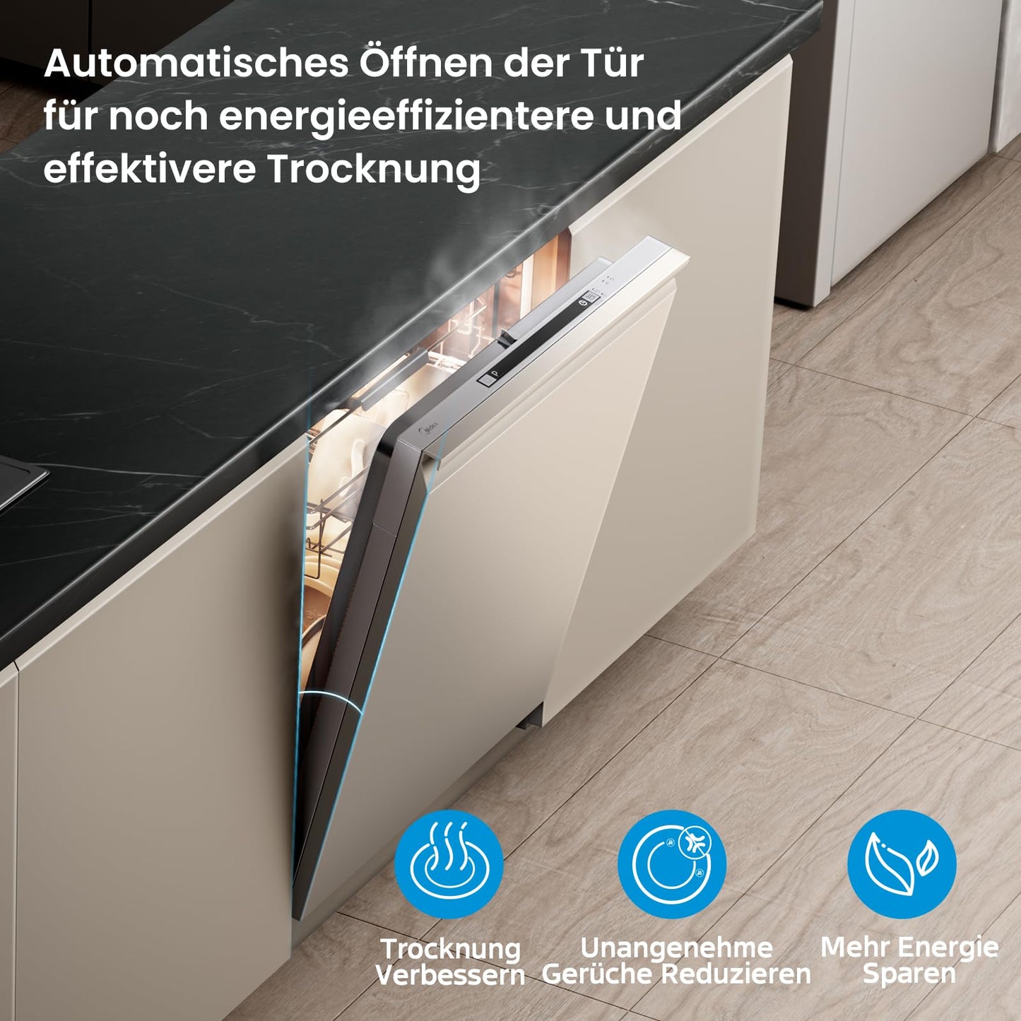 Midea SU 5.35X14CS Dishwasher Base, 14 MGD, Dishwasher 60 cm, Home Connect, Hygiene Care+, Machine Care +, Extra Drying, Half Load, 44 db, Start Delay, Stainless Steel