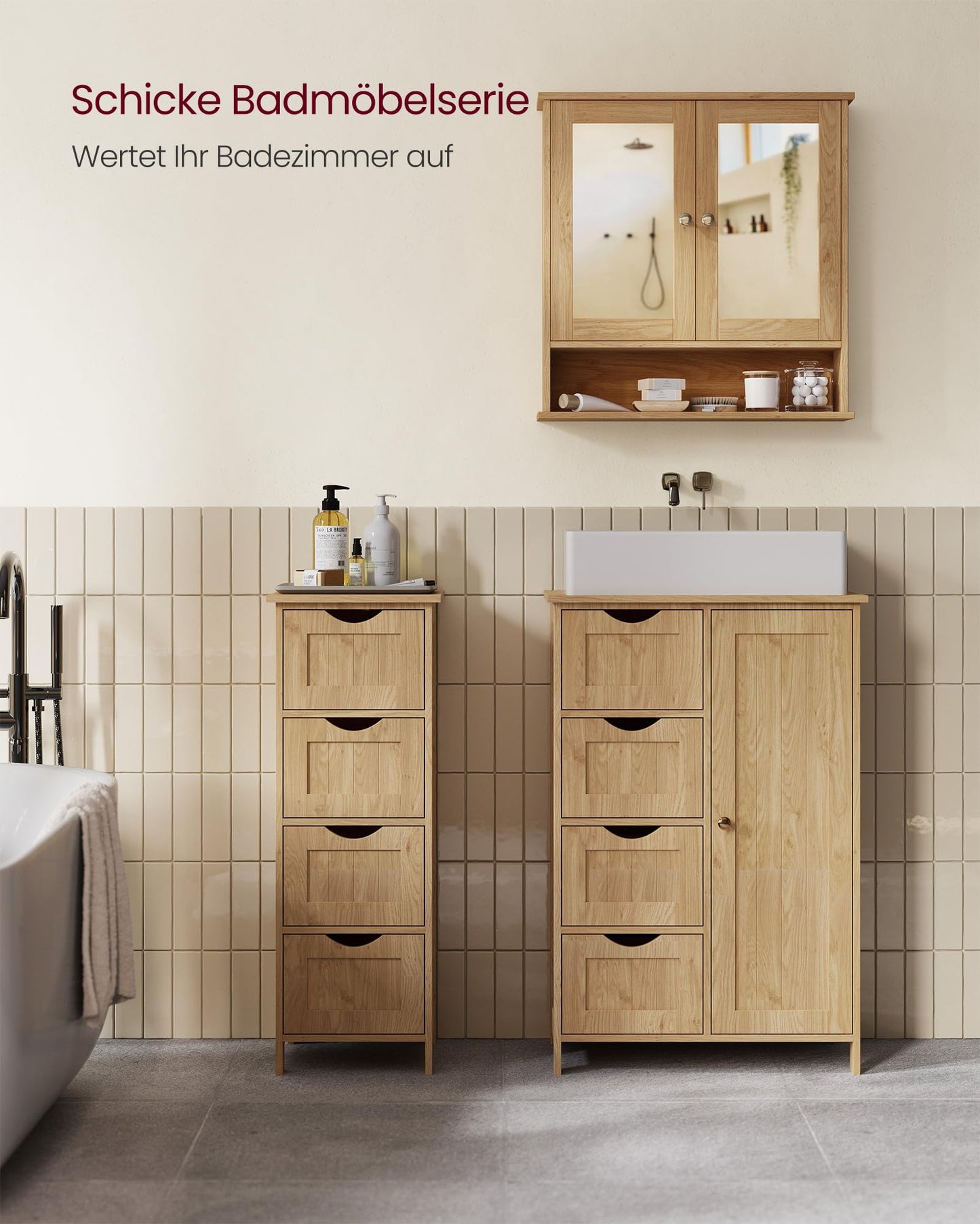 Songmics Bathroom Cabinet, Wall Cupboard, Mirror with Shelf, Wooden Makeup Cabinet, 56 x 58 x 13 cm (W x H x D) White LHC002