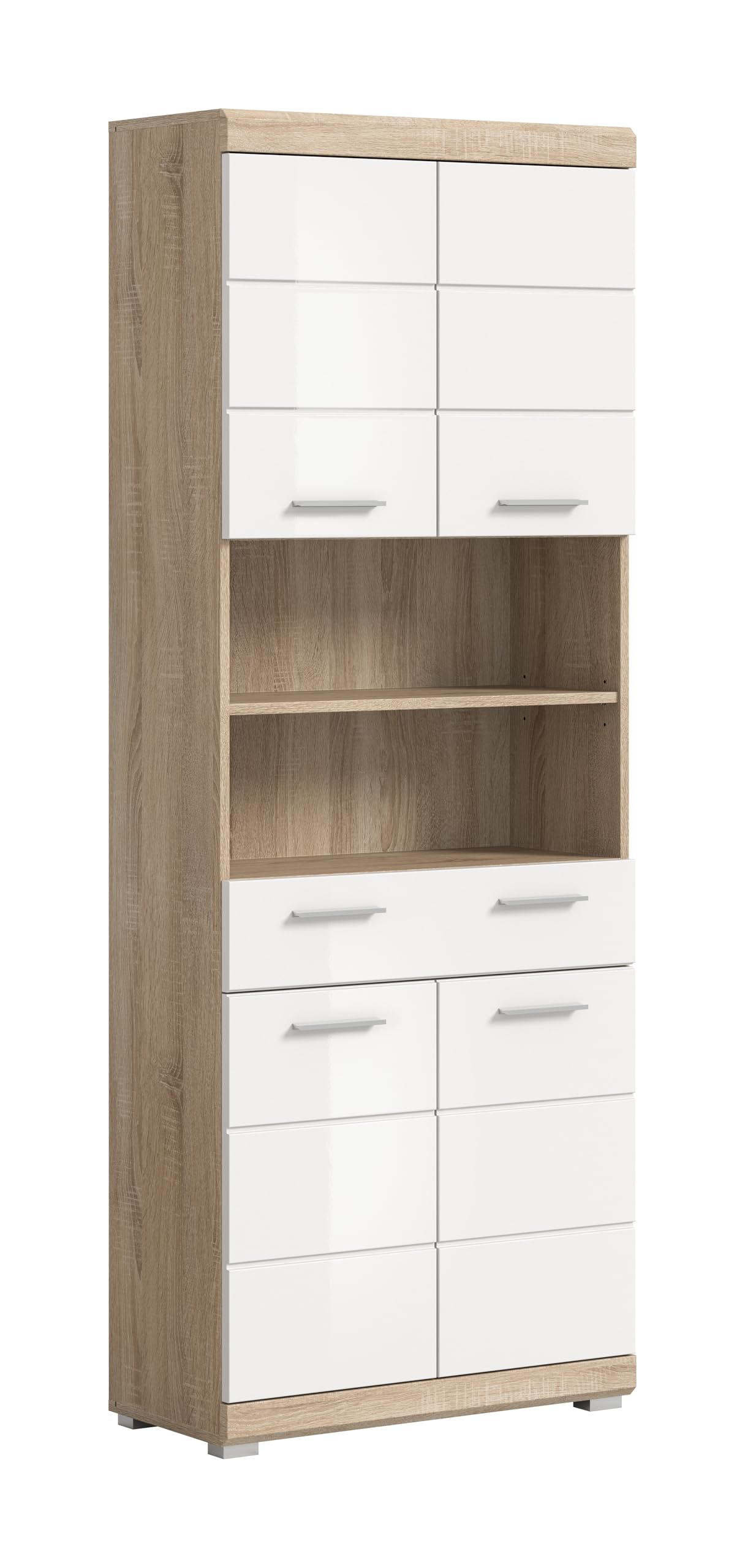 Badezimmer Scout X06B2723 Wall-Mounted Cupboard Wide Cabinet in Front White High Gloss Body Smoke Silver Nb. Approx. 74 x 79 x 24 cm