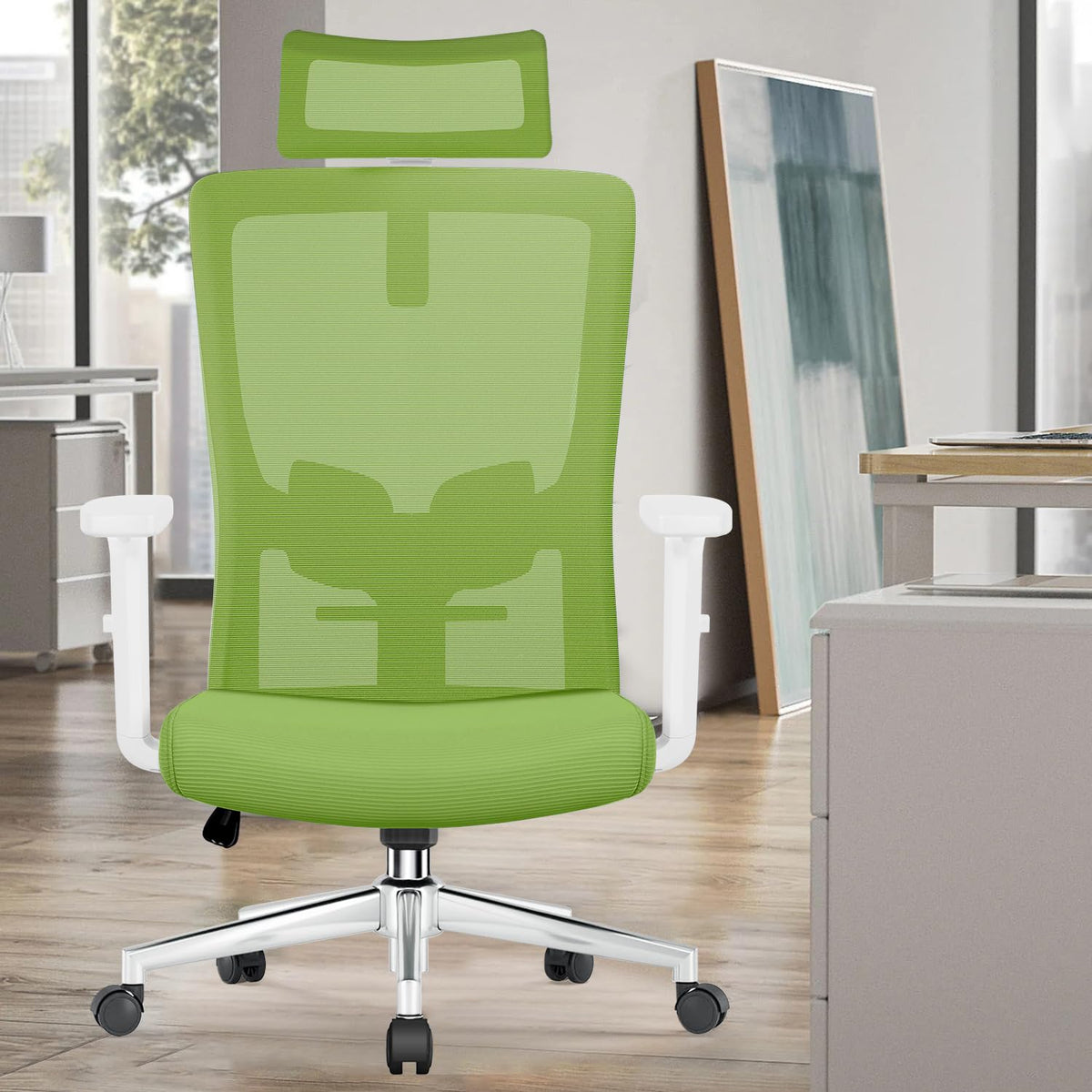 Ergonomic Office Chair with Adjustable Lumbar Support, Armrests and Headrest, Swivel Office Chair 150 kg, Desk Chair, Executive Chair, Rocker Function up to 135°