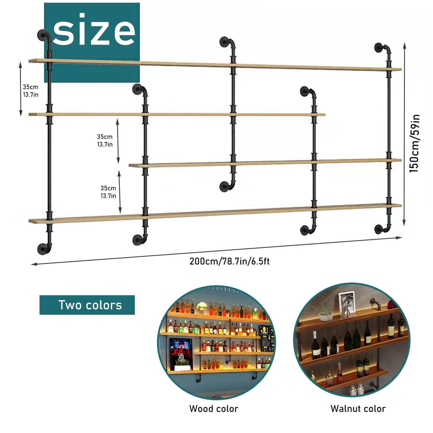 Dawselod Wandweinregal Mit LED-Beleuchtung, 4 Ebenen Massivholz Weinflaschenhalterung, Whiskeyregal mit Geländer, Modernes Weinlager Für Homebar, Küche, Gastronomie (Wood, 150 * 20 * 150cm)