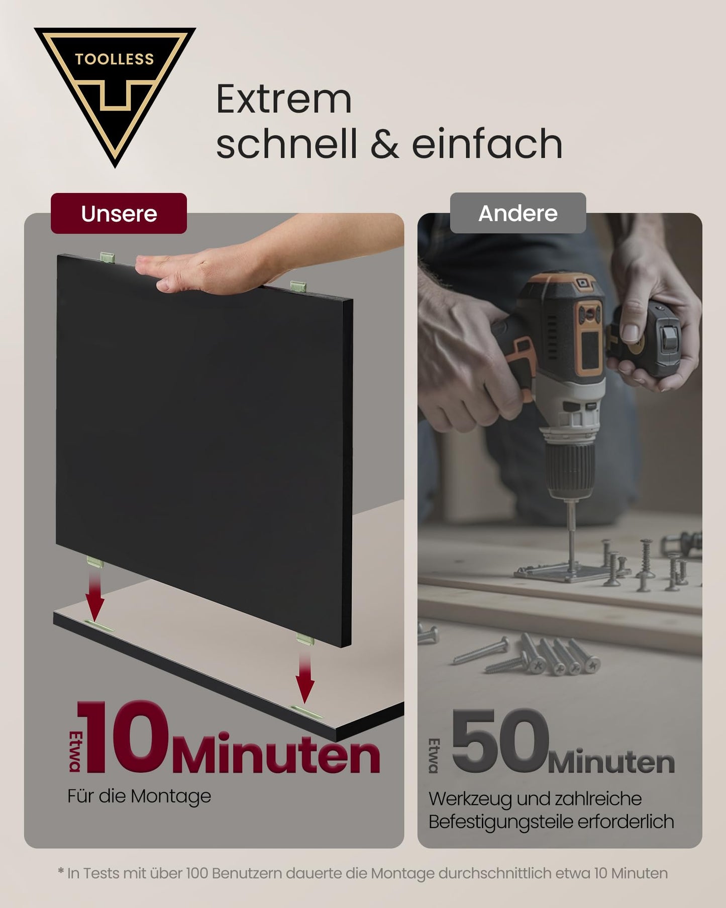 VASAGLE Bedside Table Set of 2, Toolless Technology, Super Fast Tool-Free Assembly, Side Table 3 Drawers, Bedside Cabinet, Bedroom, Living Room, Ink Black/Cappuccino Beige LET779B01