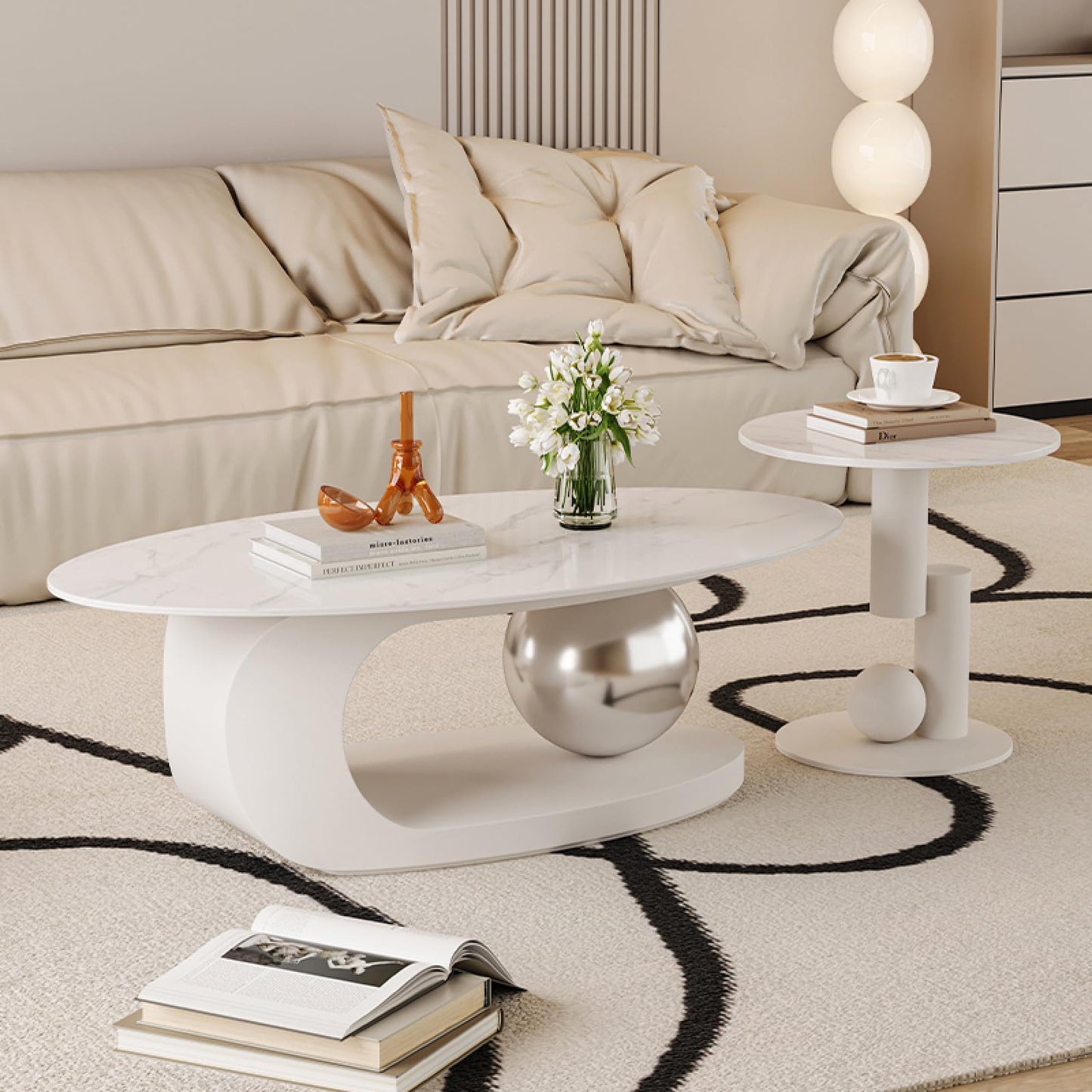 Luxury Marble Coffee Table with Golden Metal Bracket and Stone Worktop - Elegant Styling, Unique Design, Easy to Clean