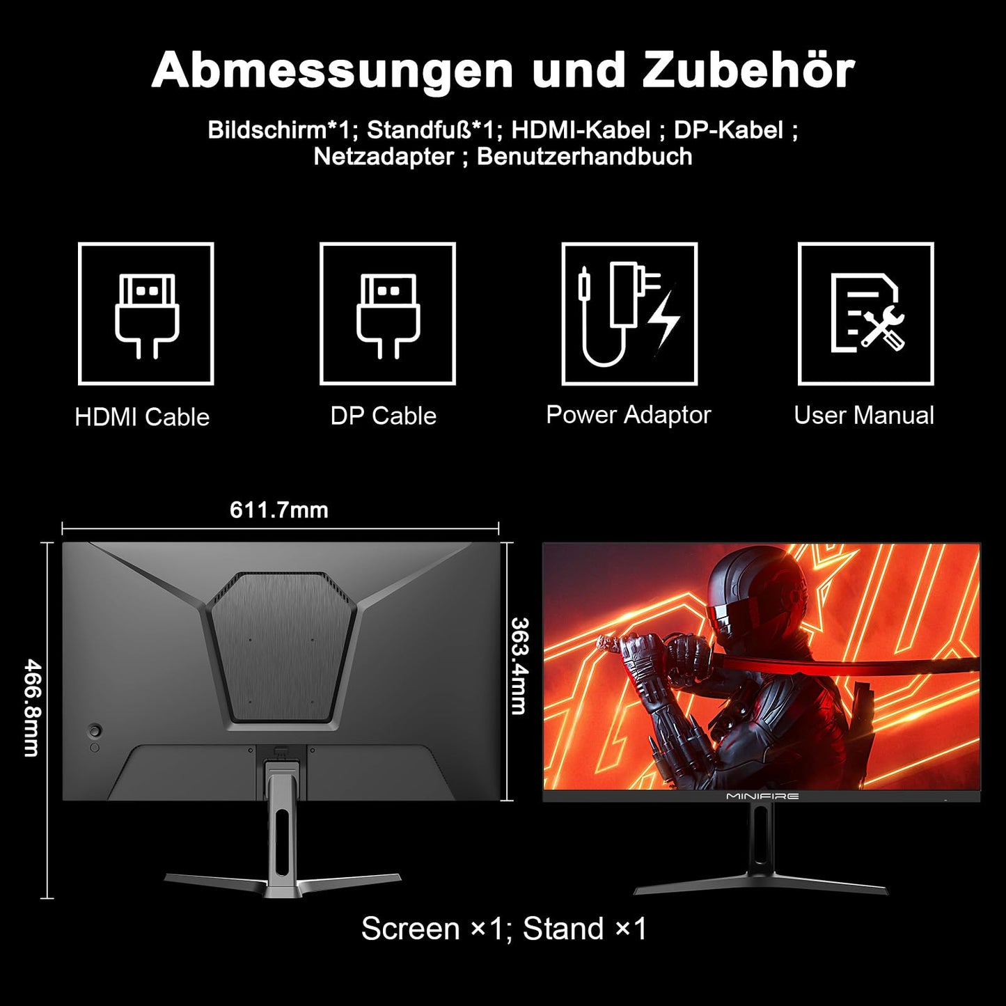 Minifire Curved Monitor 27 Inch 100Hz, PC Screen with Speaker -1500R FHD (1920 x 1080p) VA Panel, MPRT 1ms, sRGB110%, Less Blue Light, HDMI 1.4, Type-C 2.5W, Supports VESA - Black