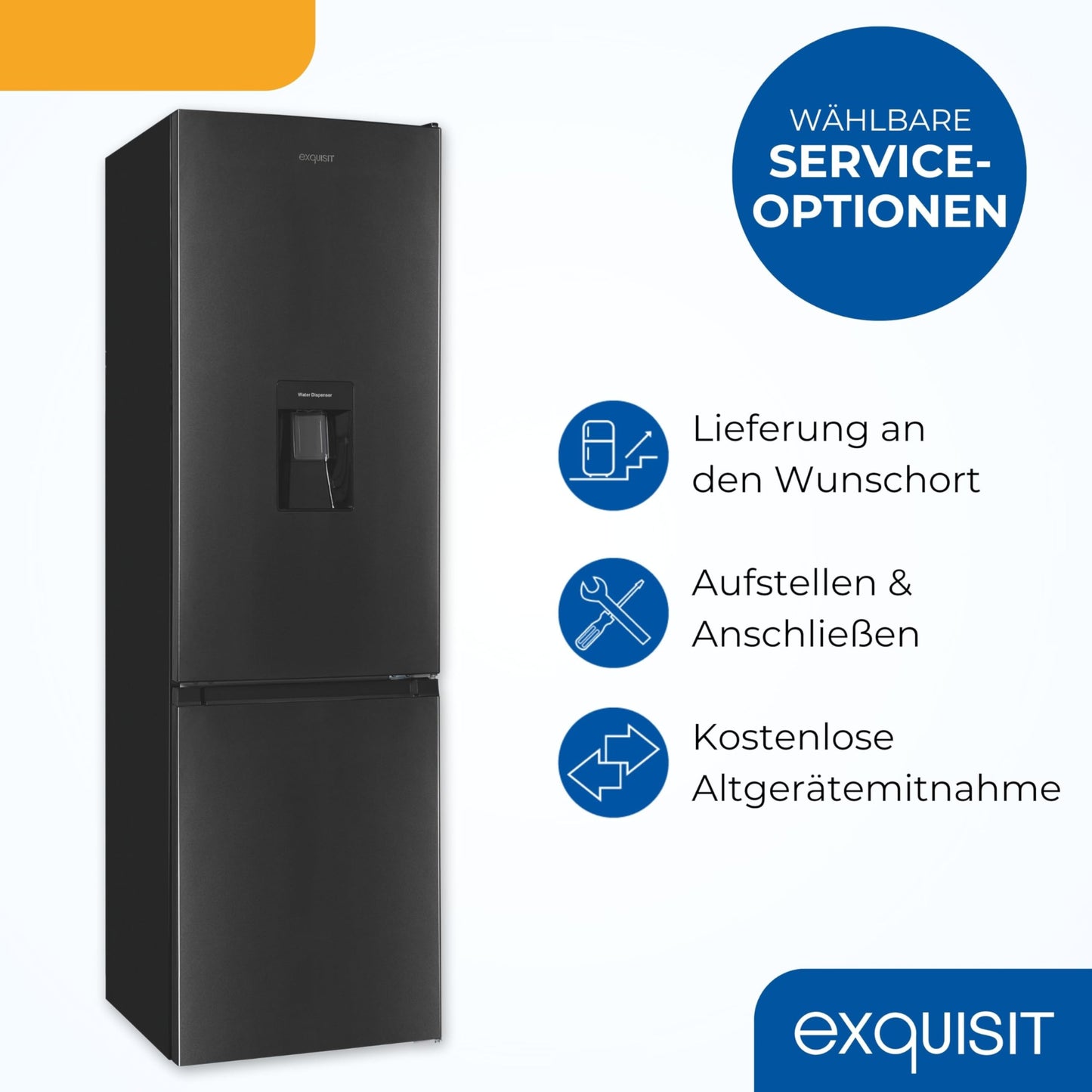 Exquisit Fridge-Freezer, 180 cm Height, Fridge with Freezer, 260 Litres, Water Dispenser, Alarm Function, 4-Star Freezer, KGC5265-70-WS-040D inoxlook-az