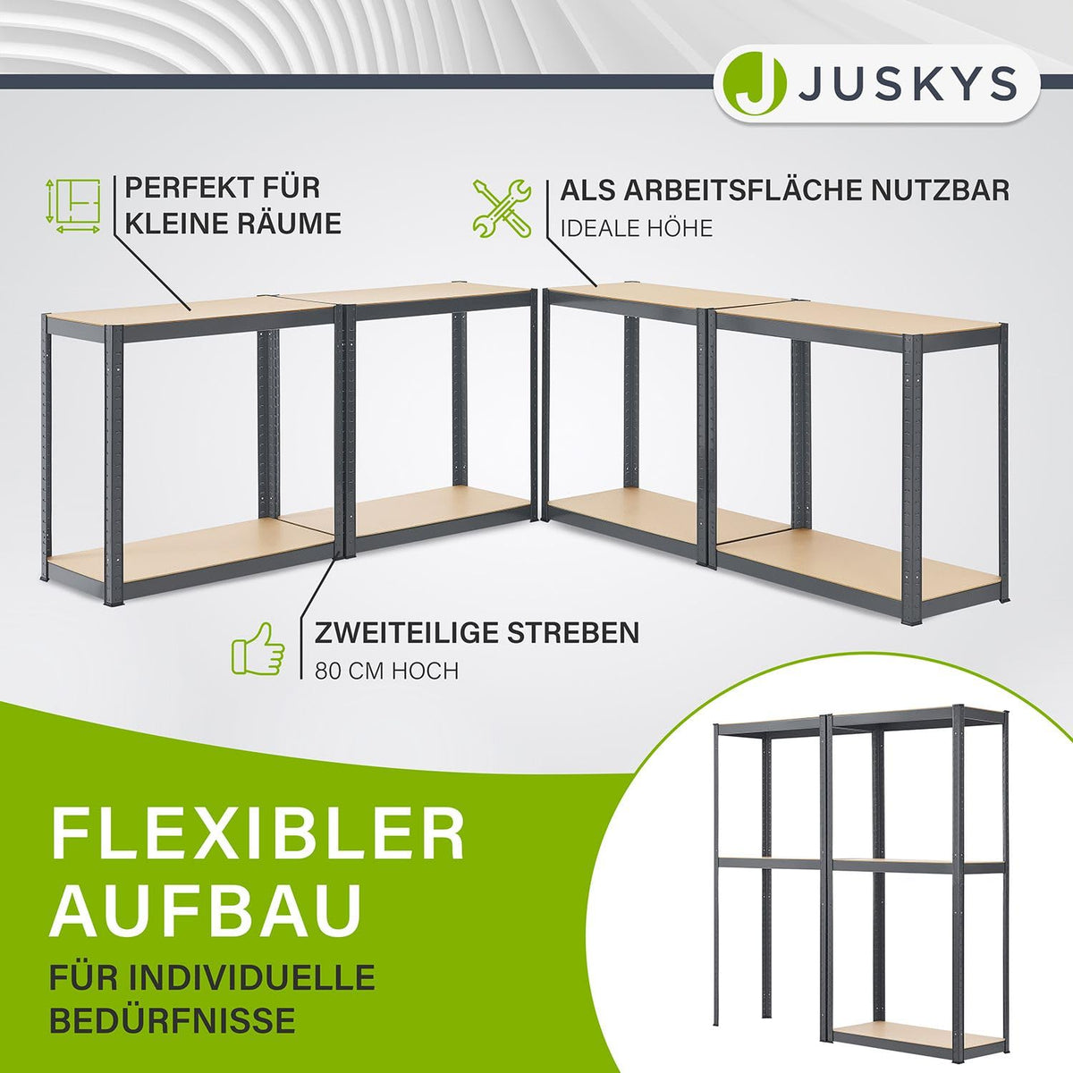 Juskys Easy Storage Shelves, Set of 2, 2 x 160 x 80 x 40 cm (H x W x D), 640 kg Load Capacity, 8 Shelves, Heavy Duty Metal Shelving, Basement Shelving Unit, Shelving System, Metal Shelf