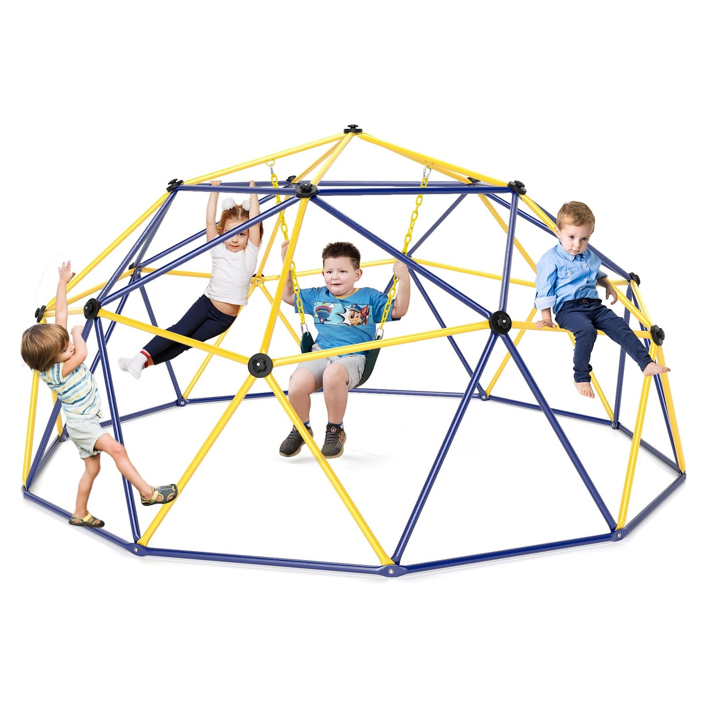 COSTWAY Climbing Dome with Slide, Dome Climbing Frame with Fabric Platform, 180 kg Load Capacity, Outdoor & Indoor Playground for 3-10 Years, Ideal for Gym, Backyard, Garden