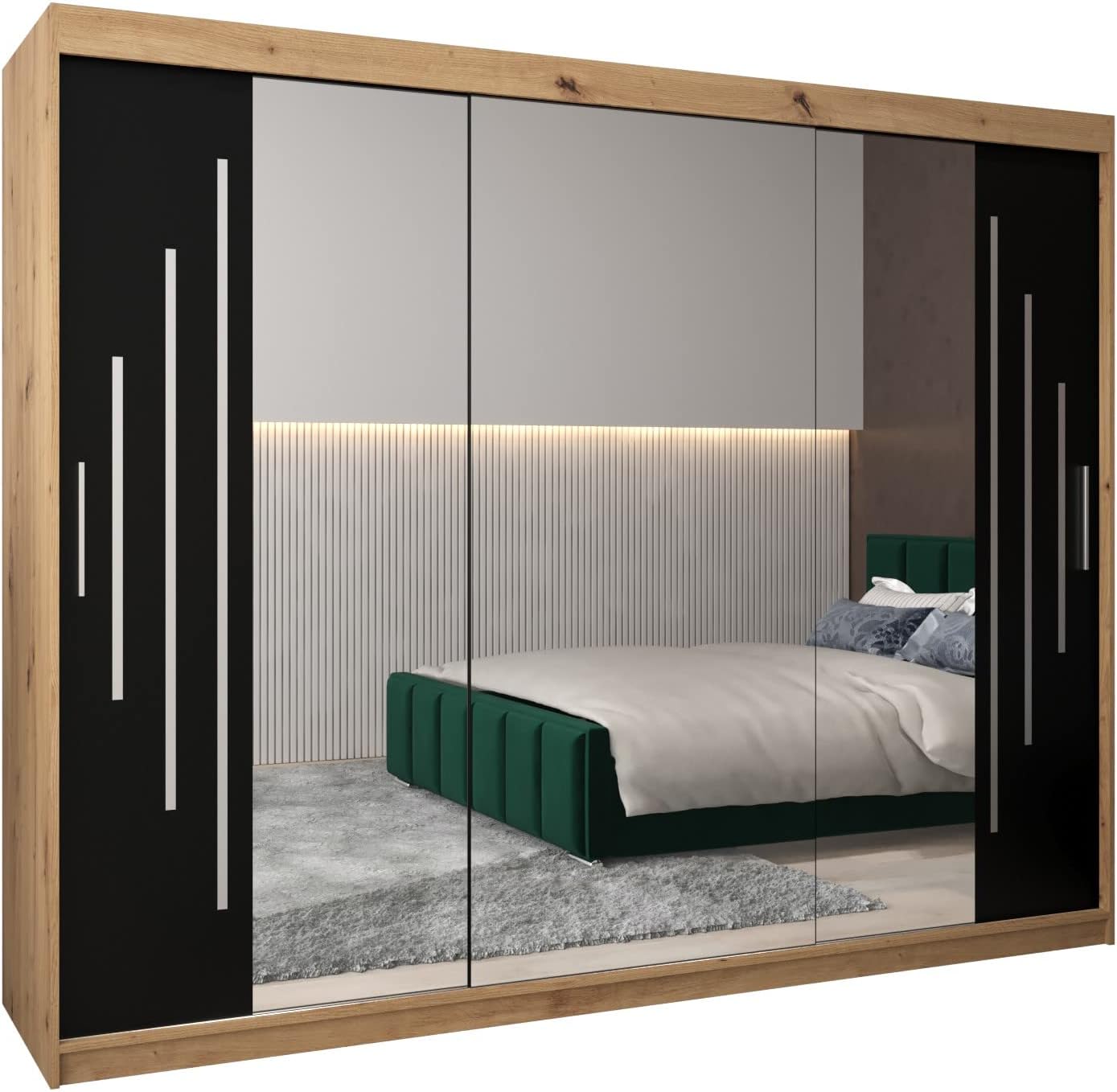 MEBLE KRYSPOL Kleiderschrank mit Spiegel York 2 - Garderobenschrank - Schrank Schlafzimmer - Mehrzweckschrank Zwei Schiebetüren - Regalen - Flur Möbel - Kleiderstange Schrank - Allzweckschrank