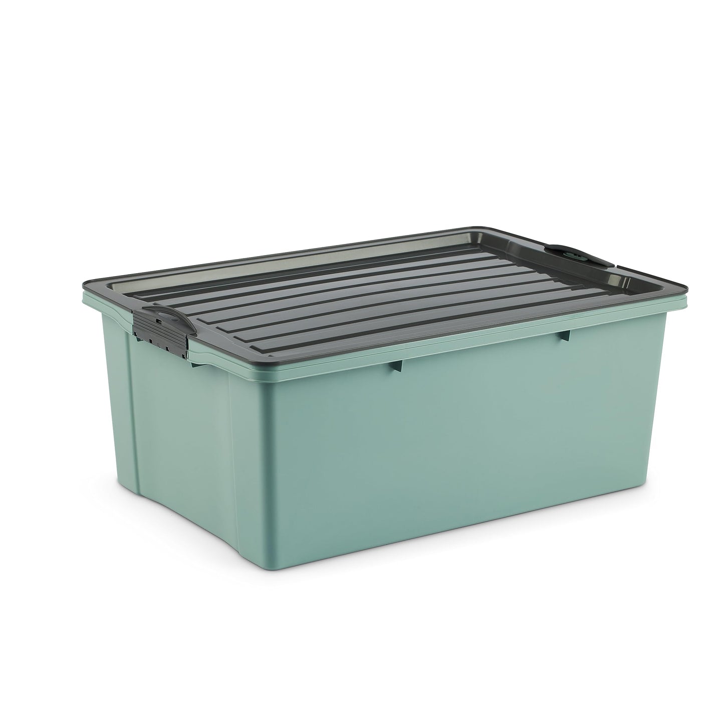 Rotho Compact Storage Box 70 L with Lid and Wheels, Plastic (PP Recycled), BPA-Free, Cappuccino/Anthracite, A3/70 L (57.0 x 39.5 x 43.5 cm)