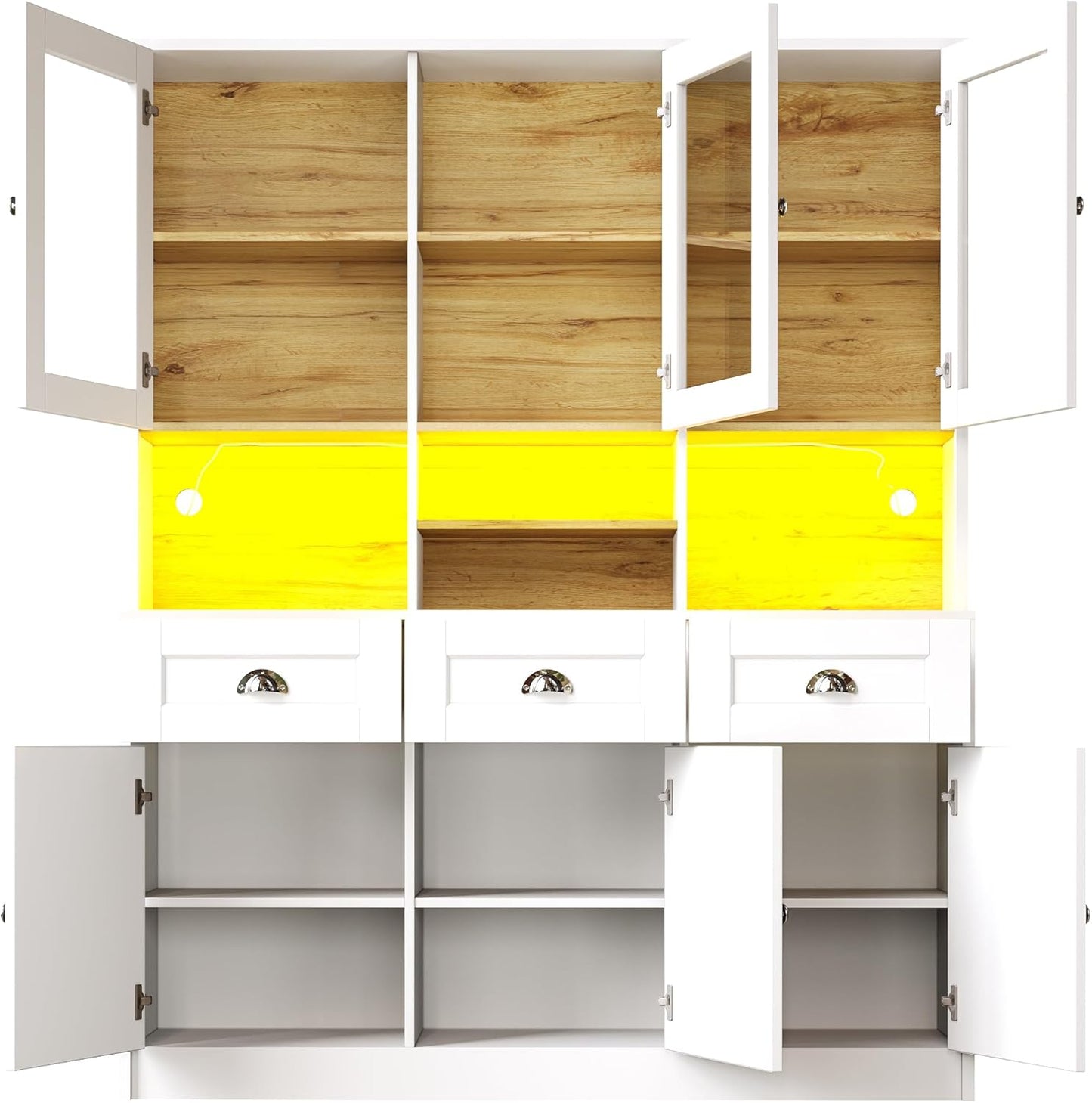 Dolamaní Kitchen Cabinet Buffet Cabinet 140 x 40 x 175 cm with LED More Storage Space for Kitchen, Buffet with Worktop & Adjustable Shelf, Display Cabinet with 3 Drawers with 6 Doors (Black)