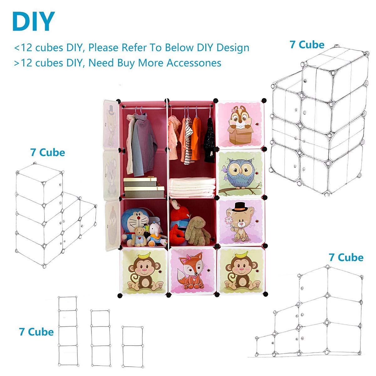 Brian & Dany Expandable Children's Wardrobe, Shelving Unit with Doors