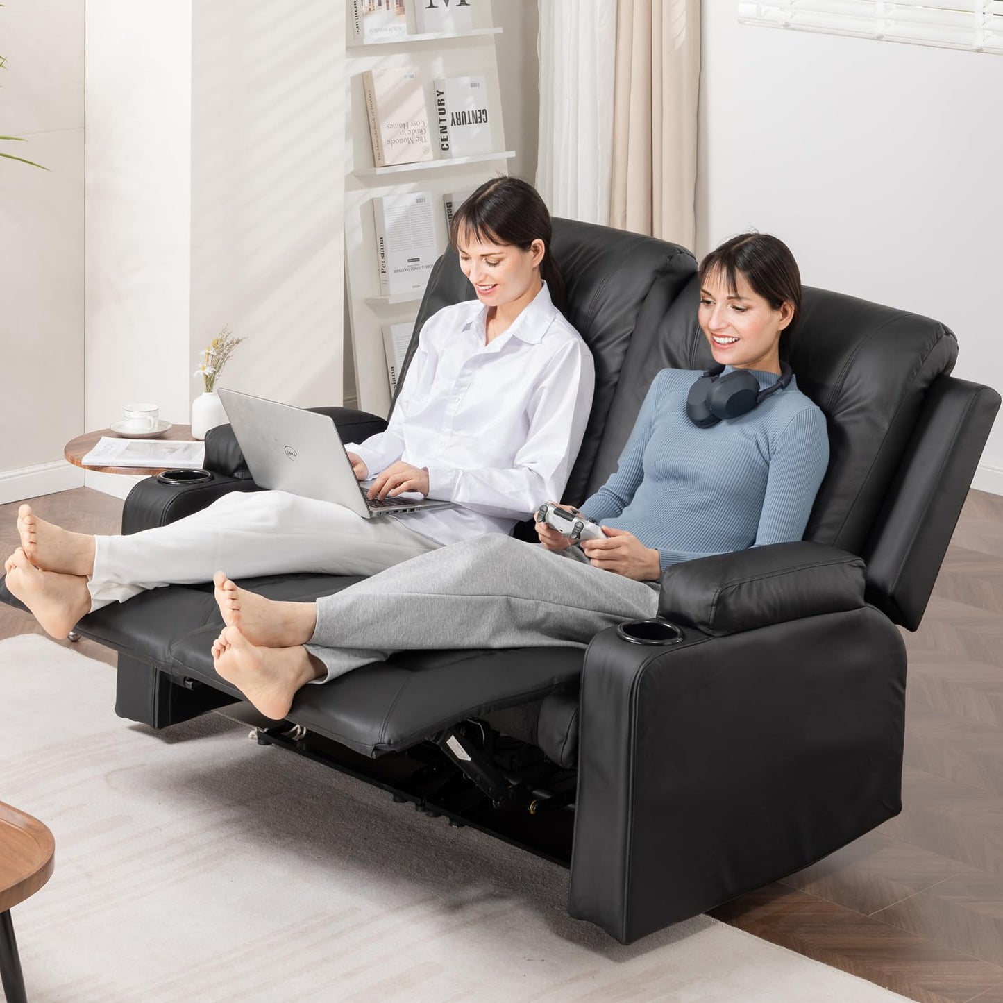 COMHOMA Relaxsessel-Set, Sofa, Sofa-Set aus Kunstleder, Fernsehsessel Ruhesessel Liegesessel mit Liege-Funktion Polstersessel Schlafsessel für Wohnzimmer Schlafzimmer Heimkino,Schwarz, 3+2+1