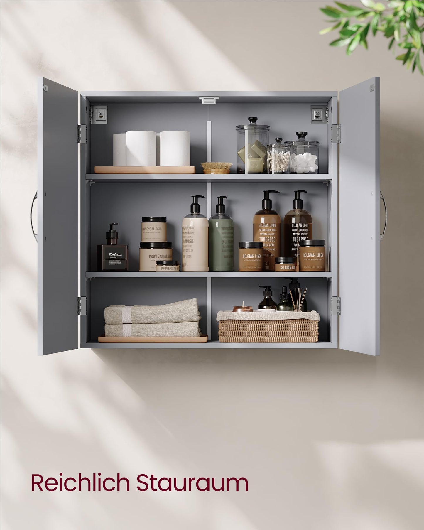 VASAGLE BBC320P36 Wall Mounted Bathroom Cabinet 18 x 60 x 60 cm Wall Cabinet with Adjustable Shelves Dove Grey