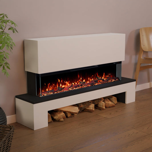 GLOW FIRE Electric Fireplace Cobalt Wooden Compartment with Realistic 3D LED Fire - Standing Electric Fireplace with Heater and Fireplace, App Control, Crinkle Effect & Timer, Max. 1800 W, 137 x 75 x