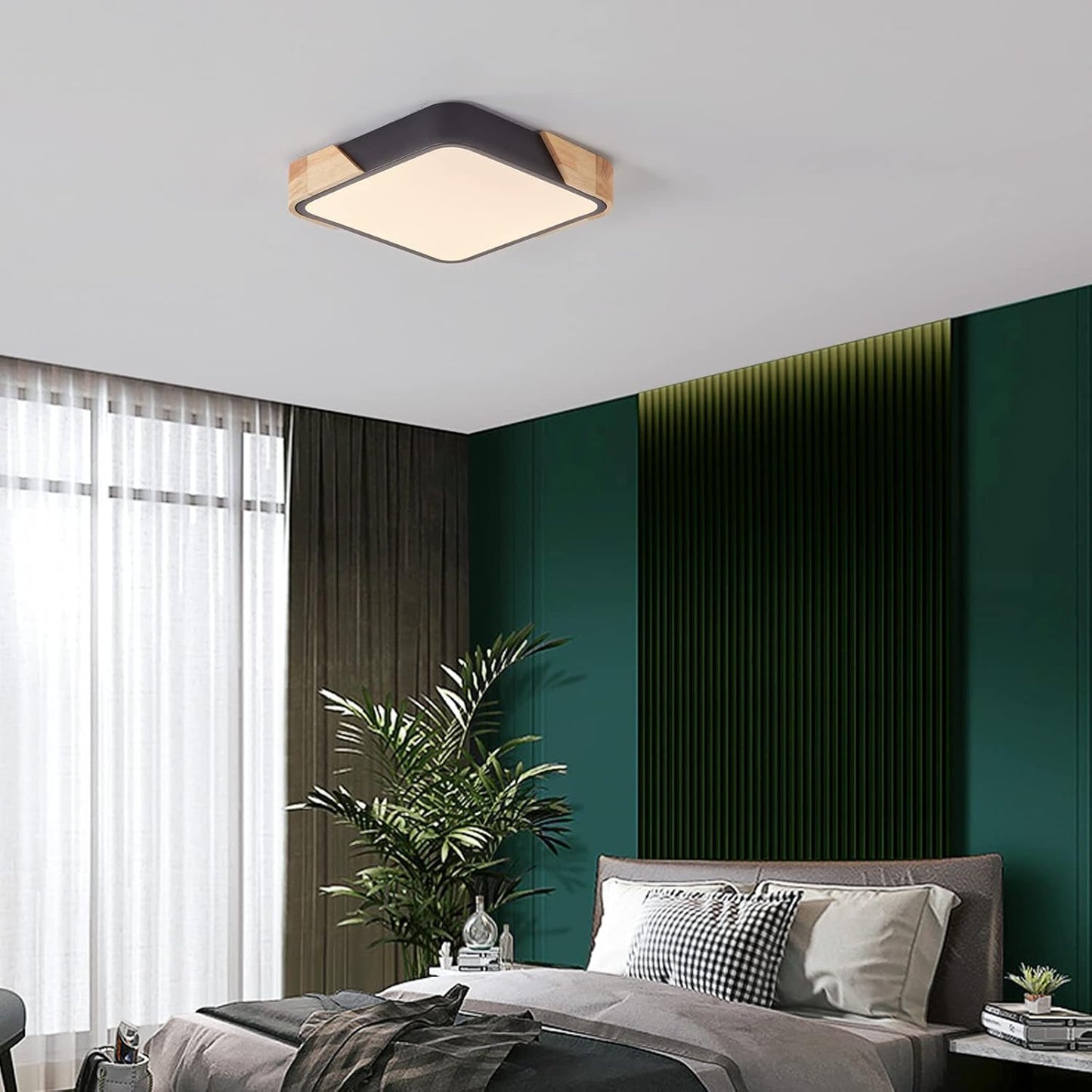 LED Wooden Ceiling Lights, Thin Flat Modern Flush-Mounted Light, Ceiling Lighting Lamps for Dining Room, Hallway, Living Room, Kitchen, Bedroom, 30 cm x 30 cm, 24 W, Warm White, 3000 K
