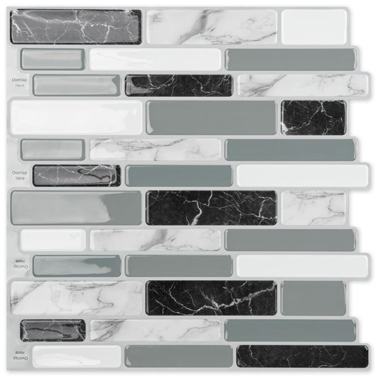 Art3d 30 x 30 Peel and Stick Kitchen Backsplash Tiles Marble Grey