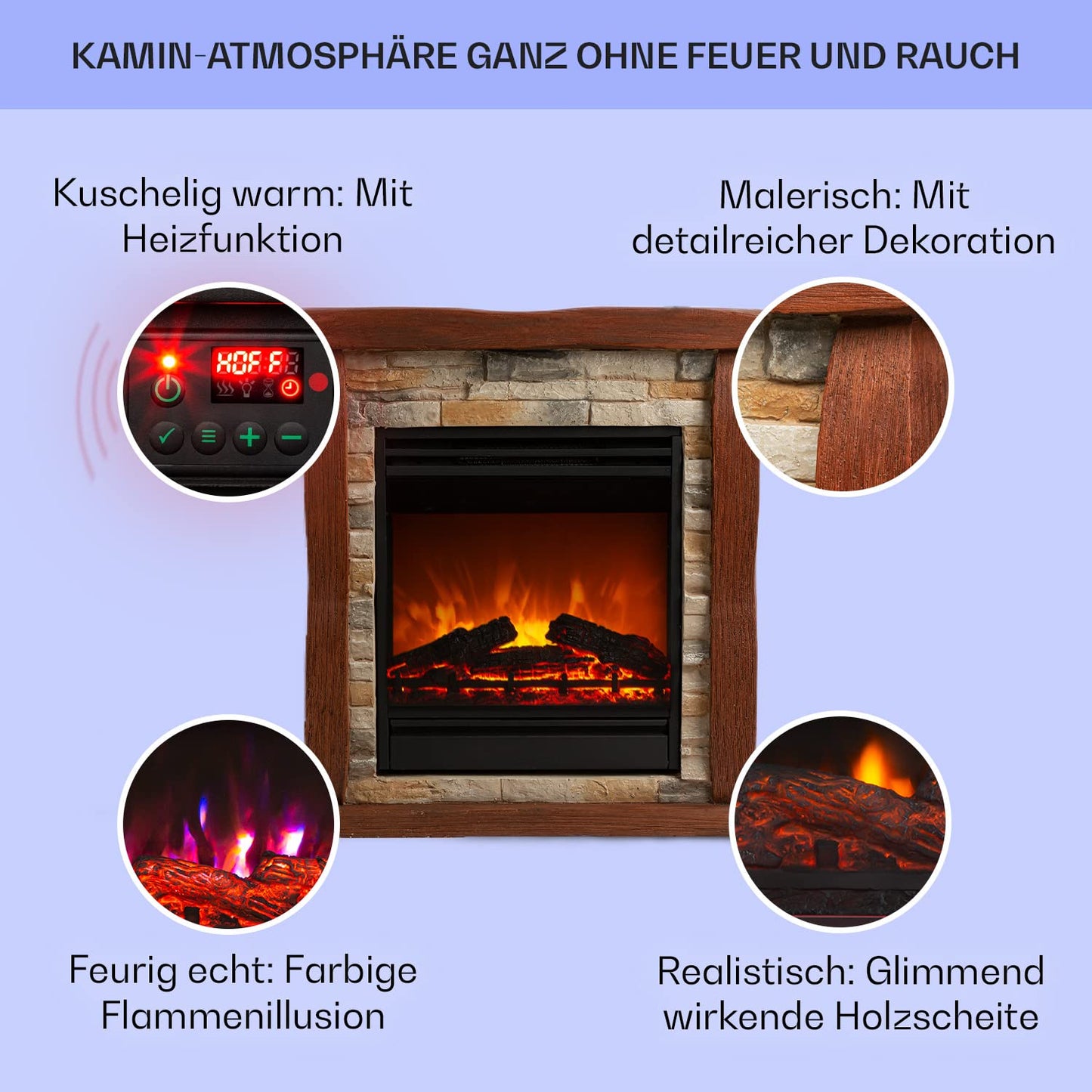 Klarstein Lienz Electric Fireplace with LED Flame Effect