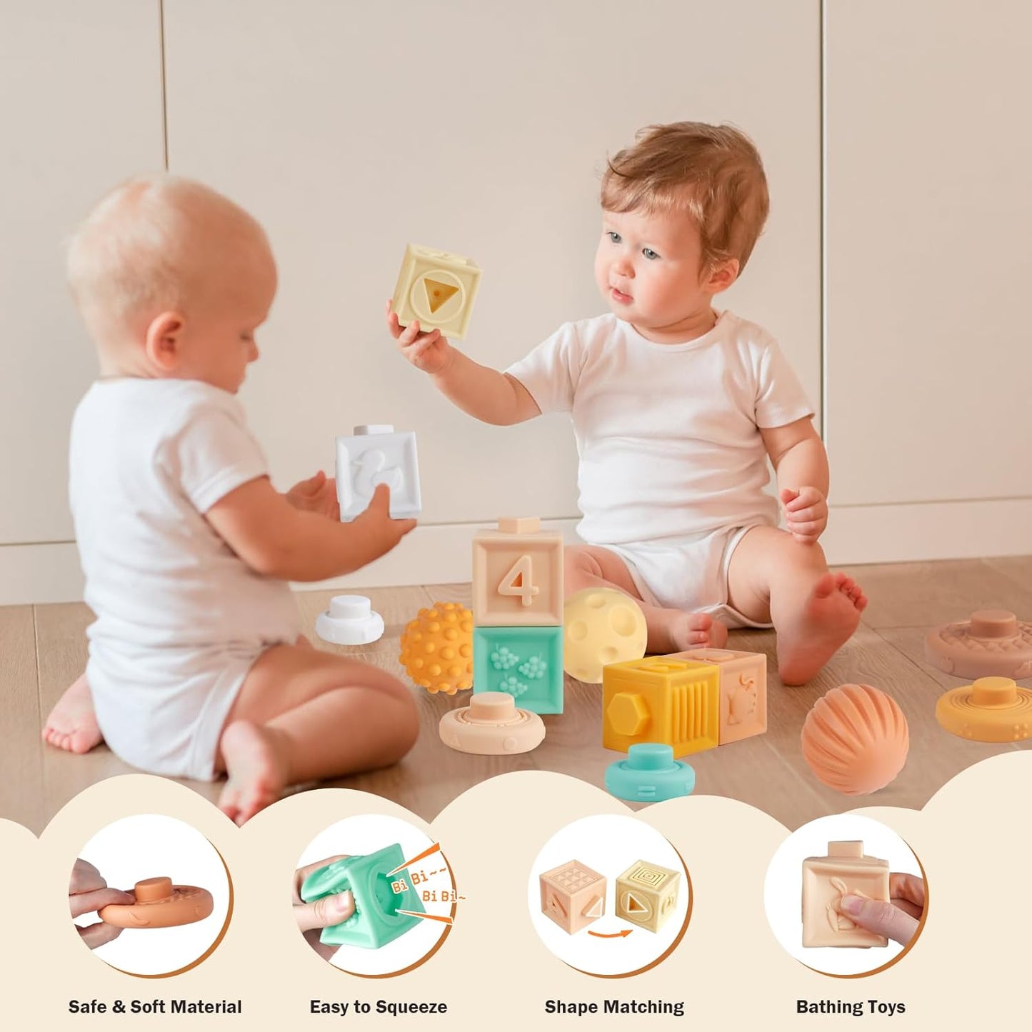 Baby Toy for 6 to 12 Months Baby Montessori Toy Includes Wooden Stacking Stones, Infant Teething Toys, Sensory Balls and a Xylophone Musical Toy for Toddlers Over 1 Year Old